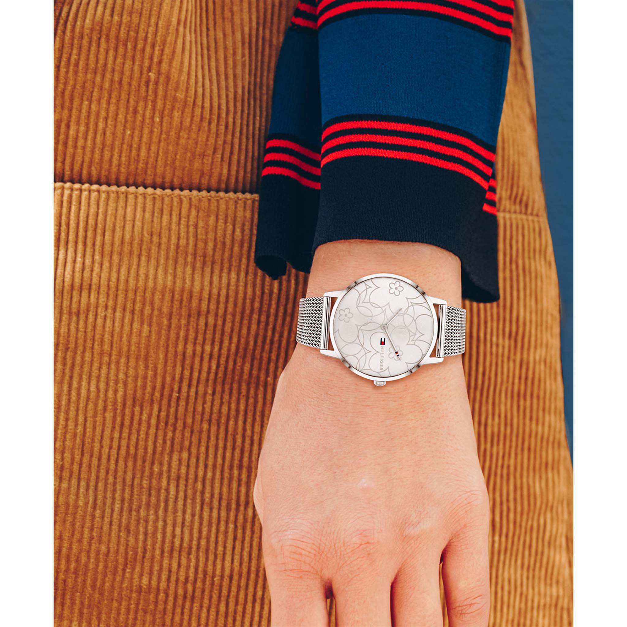 Tommy Hilfiger Steel Mesh Silver White Dial Women's Basic Slim Watch - 1782365