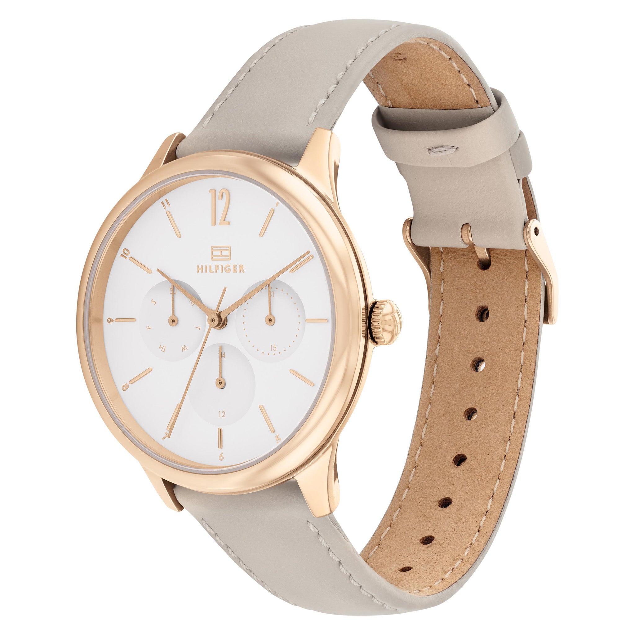 Tommy Hilfiger Grey Leather White Dial Women's Multi-function Watch - 1782455