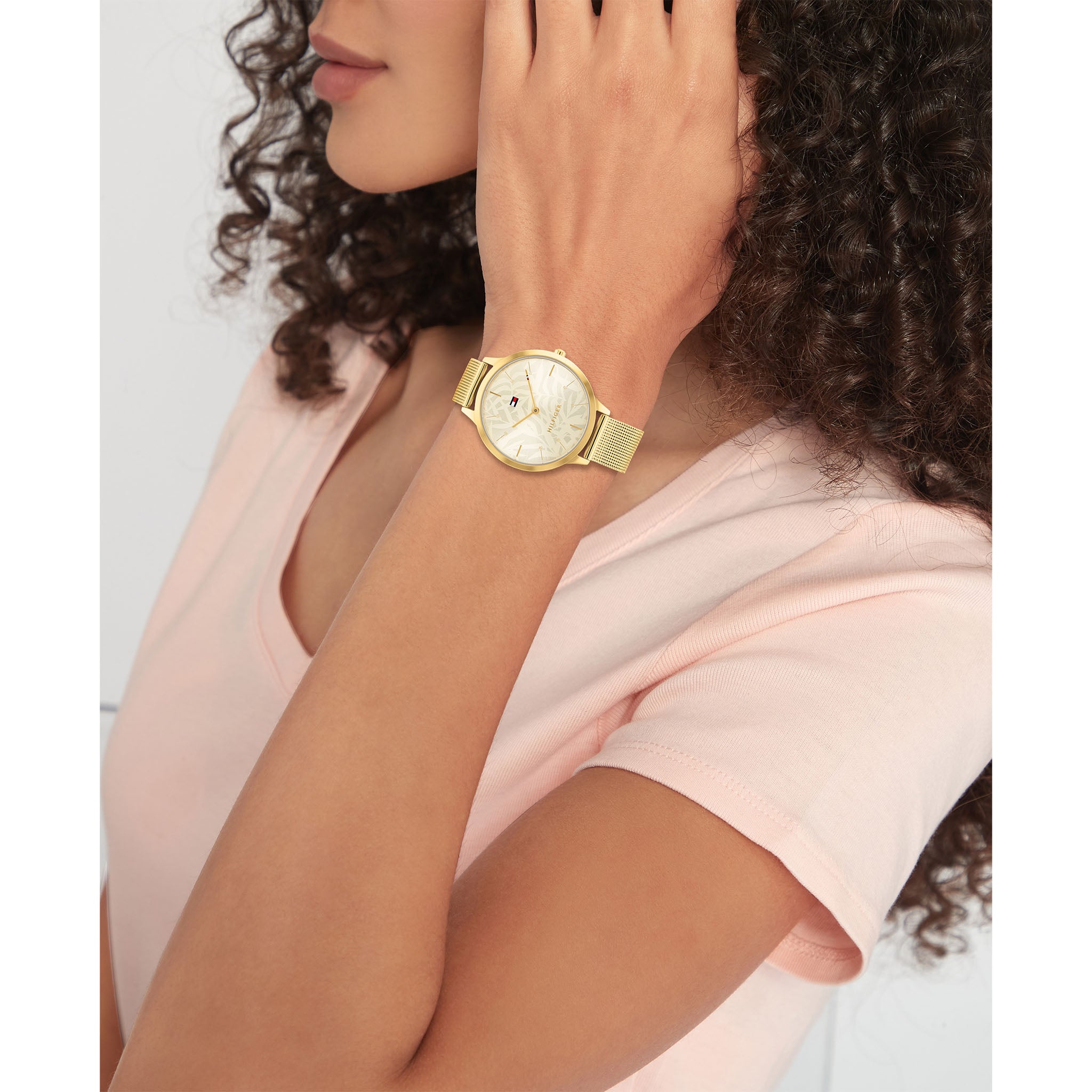 Tommy Hilfiger Gold Steel Mesh Light Champagne Dial Women's Watch - 1782494