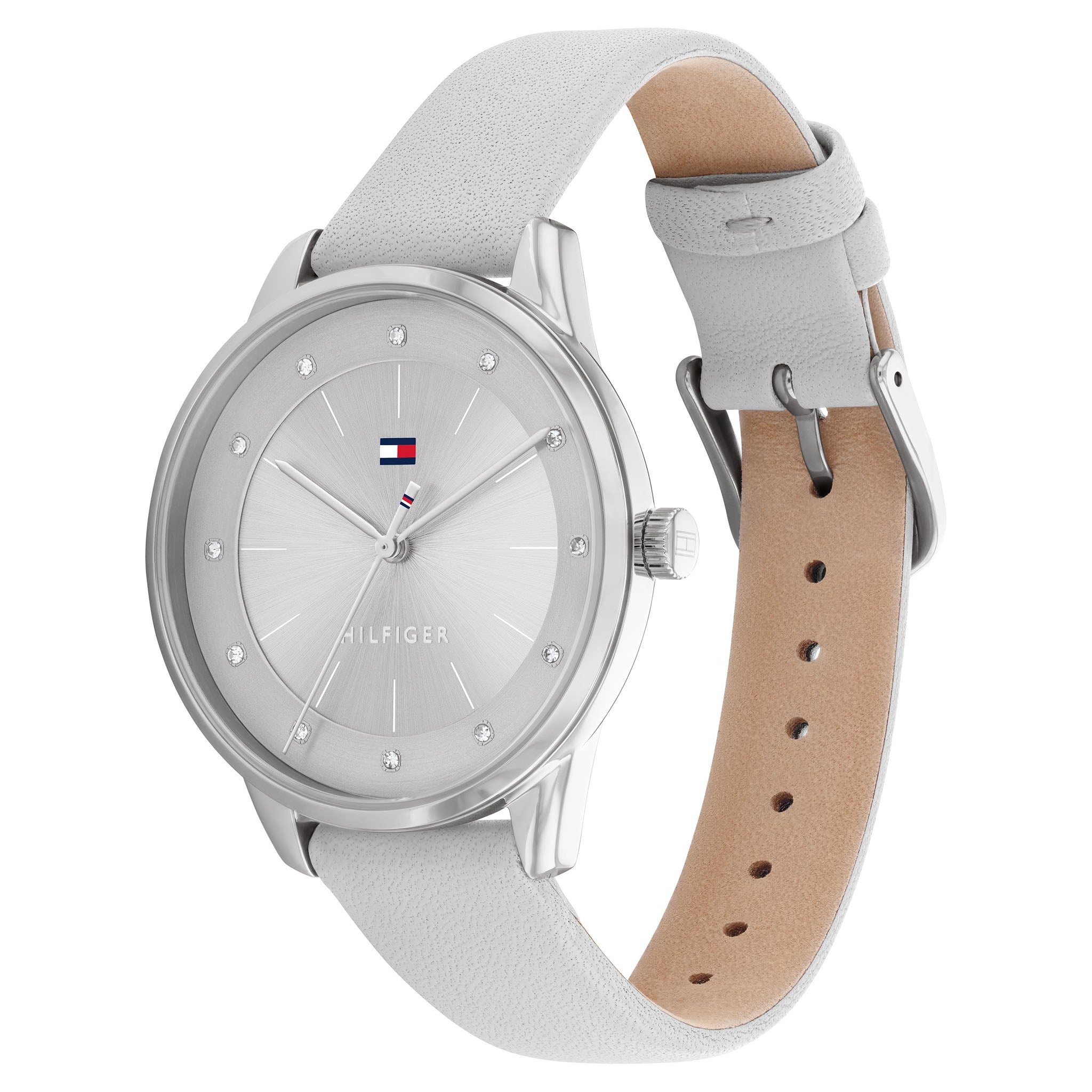 Tommy Hilfiger Light Grey Leather Silver Sunray Dial Women's Watch - 1782542