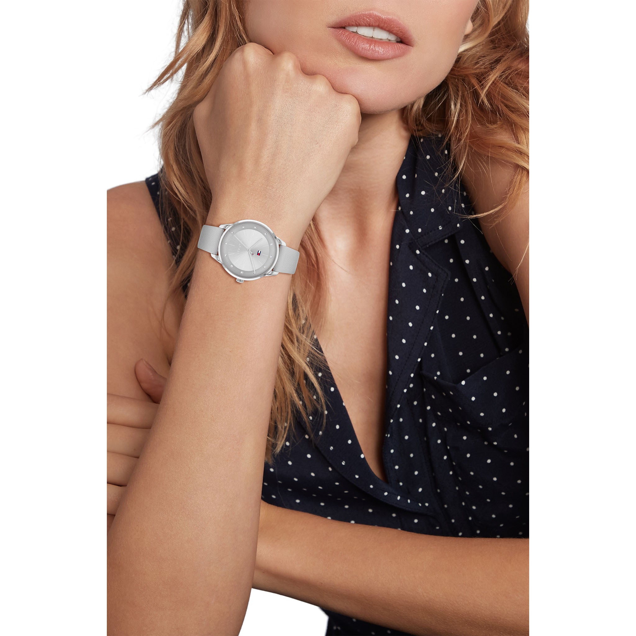 Tommy Hilfiger Light Grey Leather Silver Sunray Dial Women's Watch - 1782542