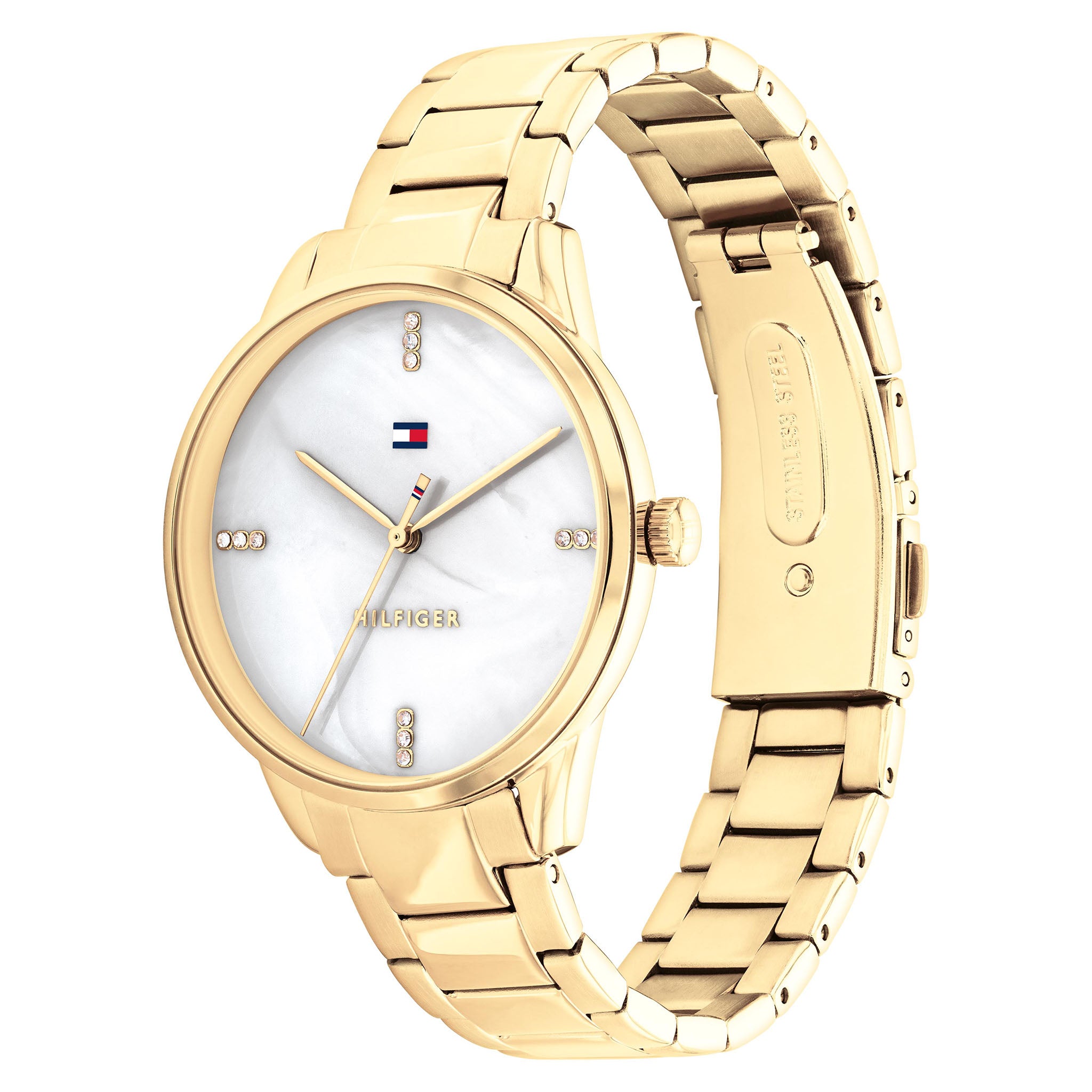 Tommy Hilfiger Gold Steel White Mother of Pearl Dial Women's Watch - 1782546