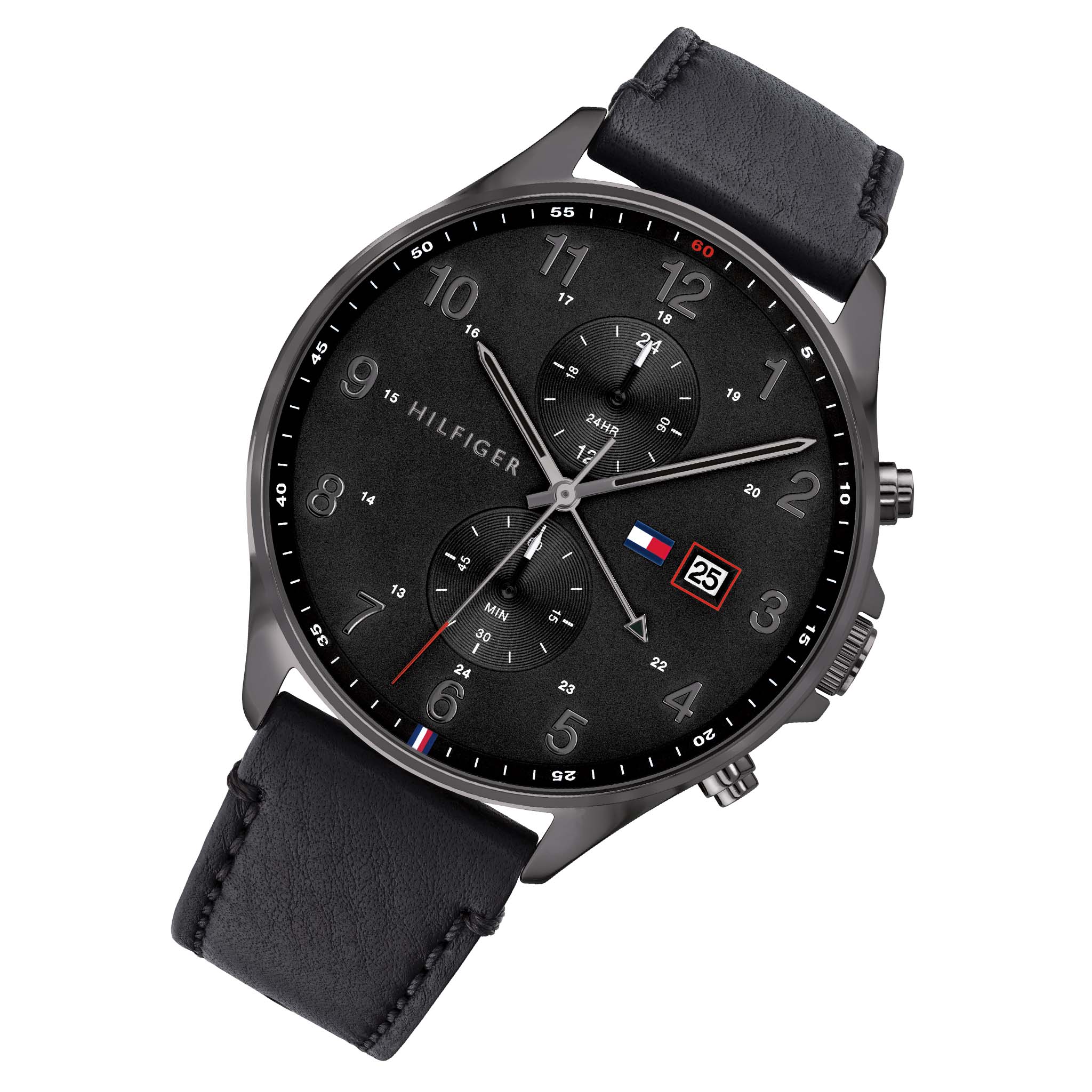Tommy Hilfiger Black Leather Men's Multi-function Watch - 1791711