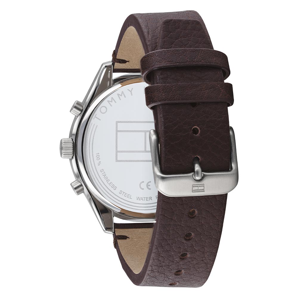 Tommy Hilfiger Dark Brown Leather Grey Dial Multi-function Men's Watch - 1791729