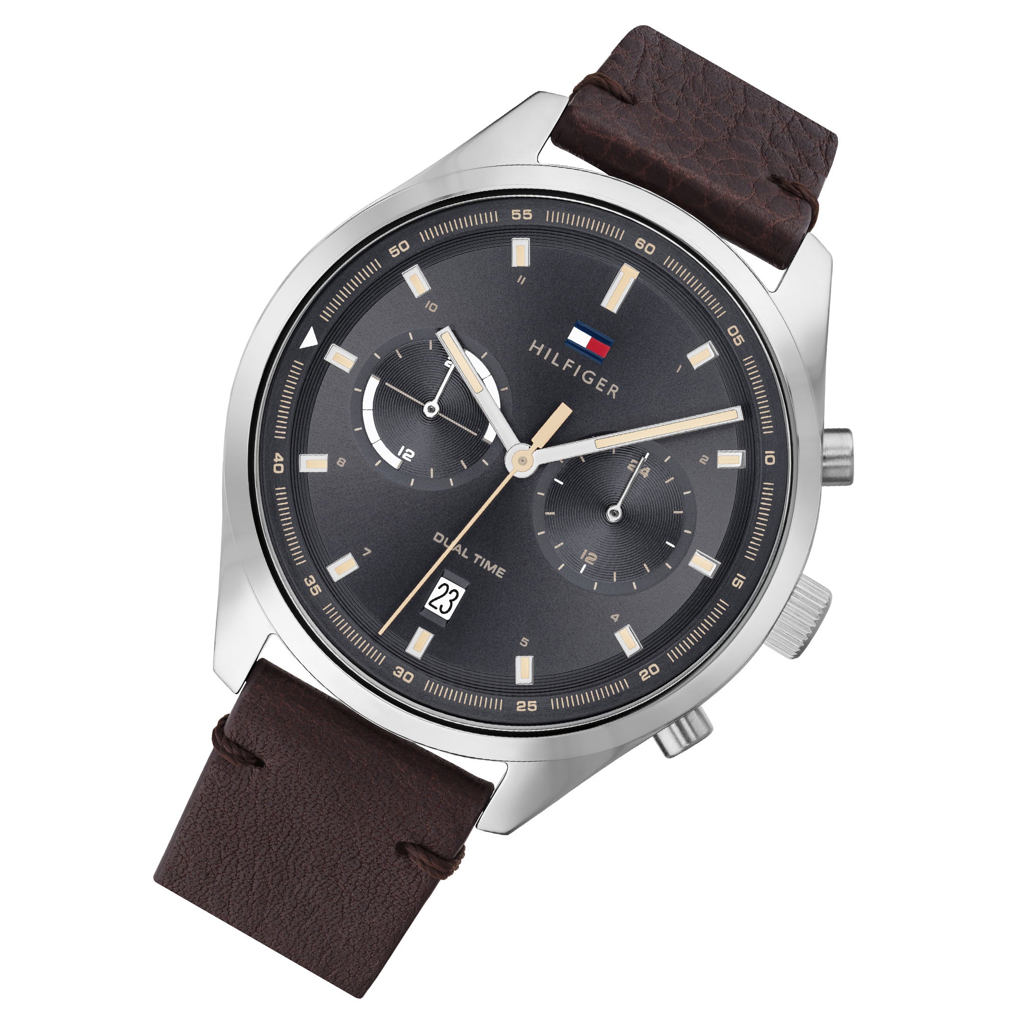 Tommy Hilfiger Dark Brown Leather Grey Dial Multi-function Men's Watch - 1791729