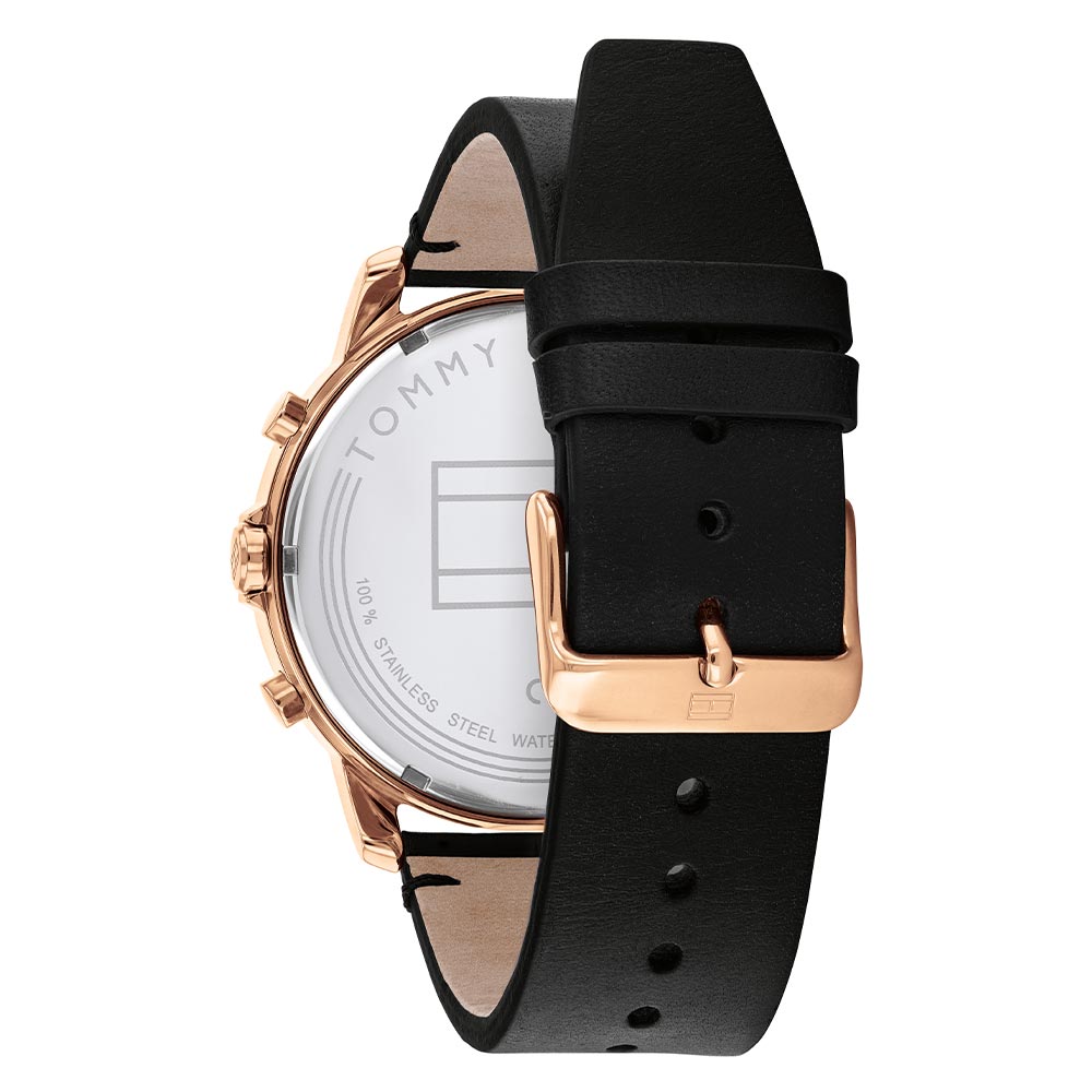 Tommy Hilfiger Black Leather Men's Multi-function Watch - 1791798