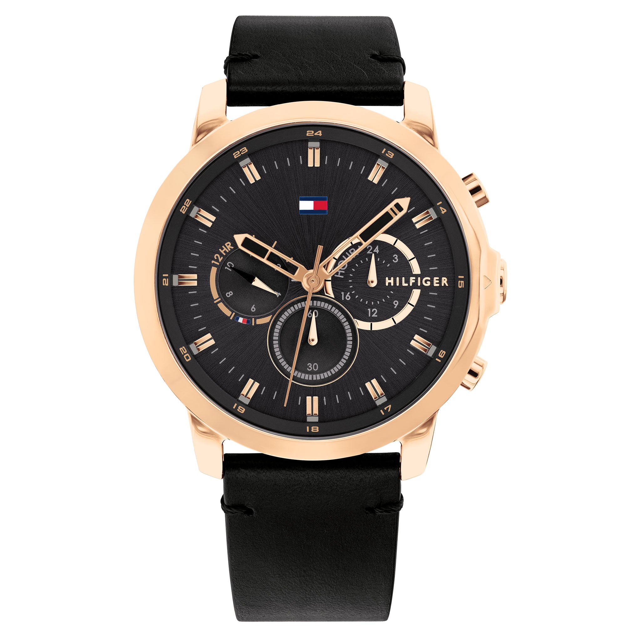 Tommy Hilfiger Black Leather Men's Multi-function Watch - 1791798
