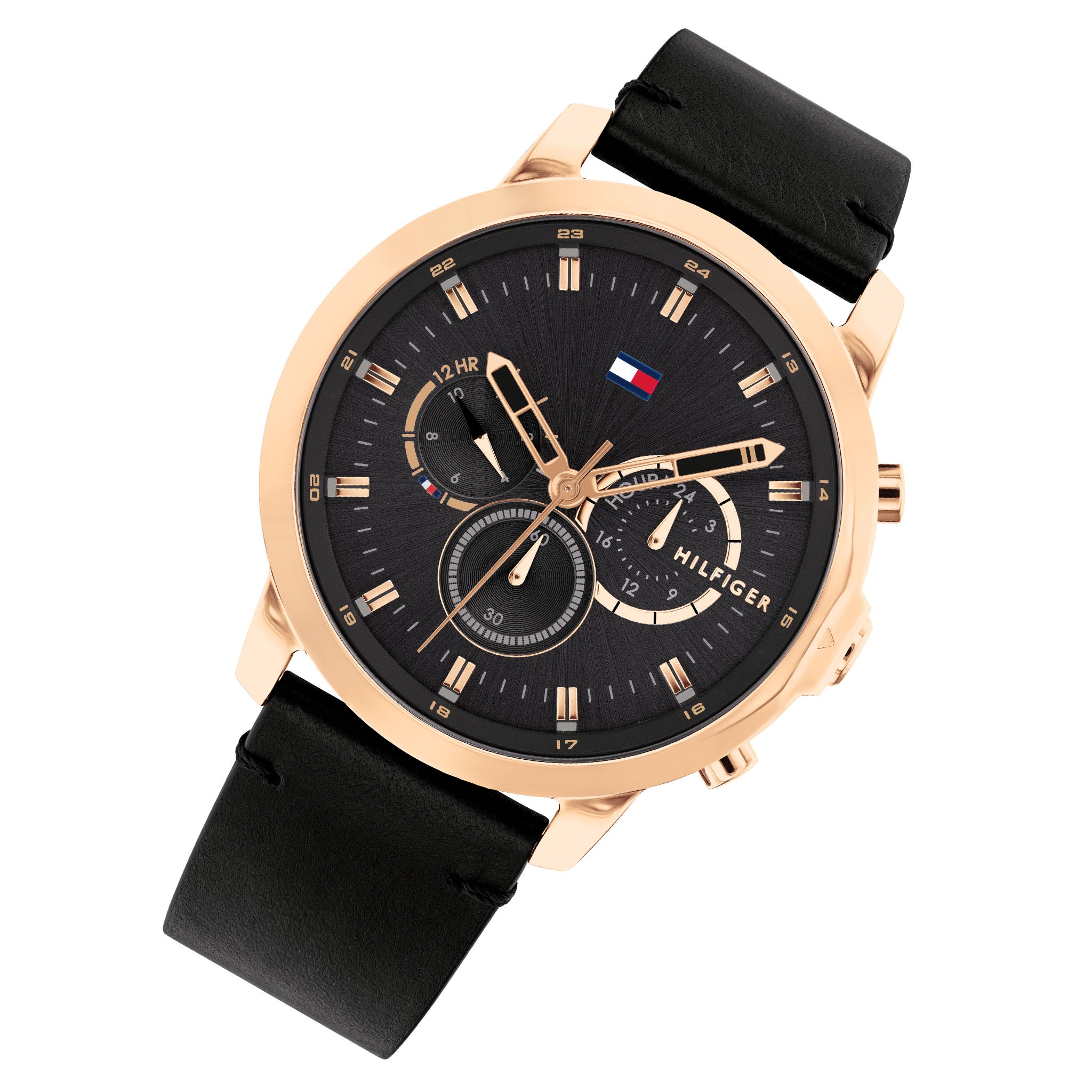 Tommy Hilfiger Black Leather Men's Multi-function Watch - 1791798