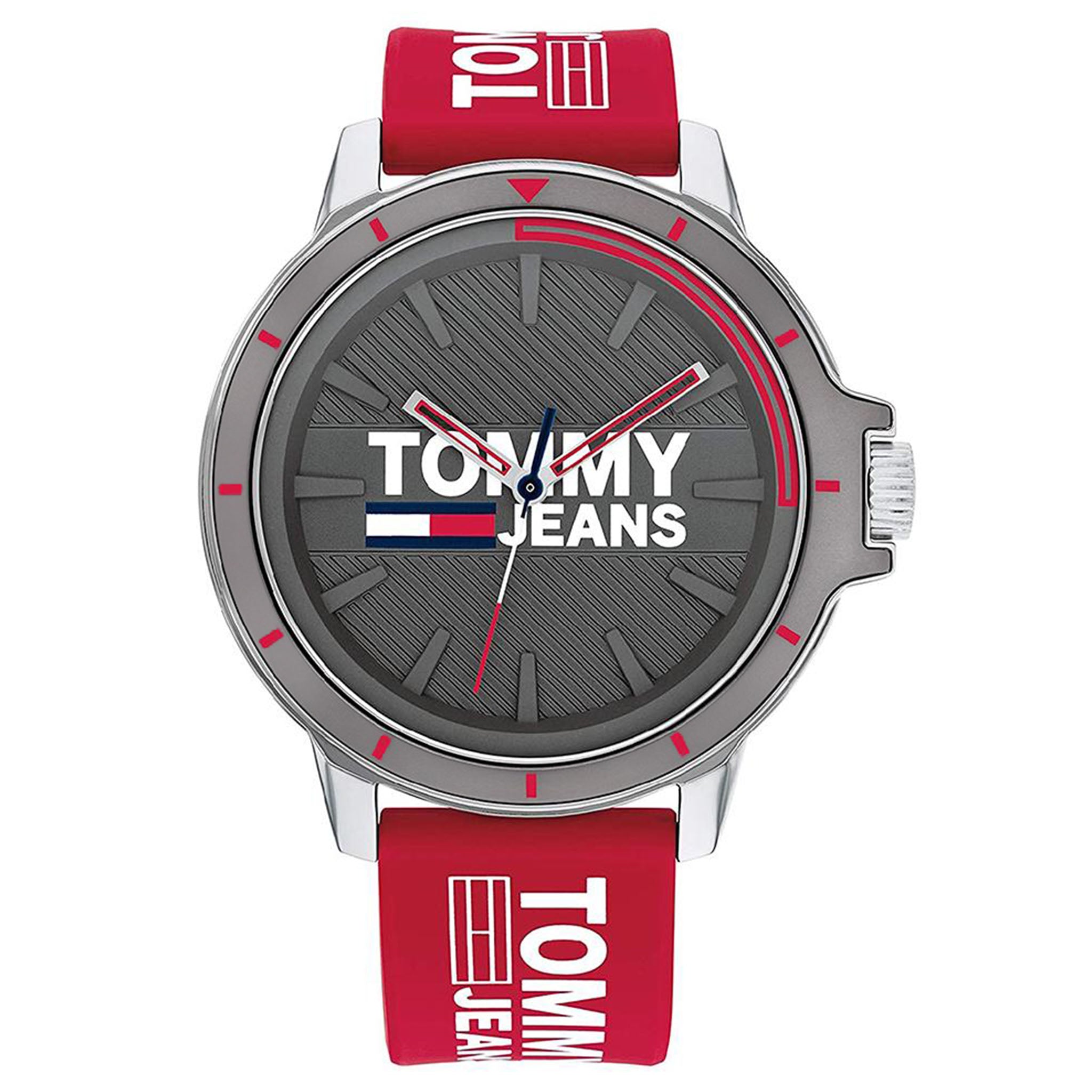 Tommy Hilfiger Red Silicone Band Grey Dial Men's Watch - 1791826