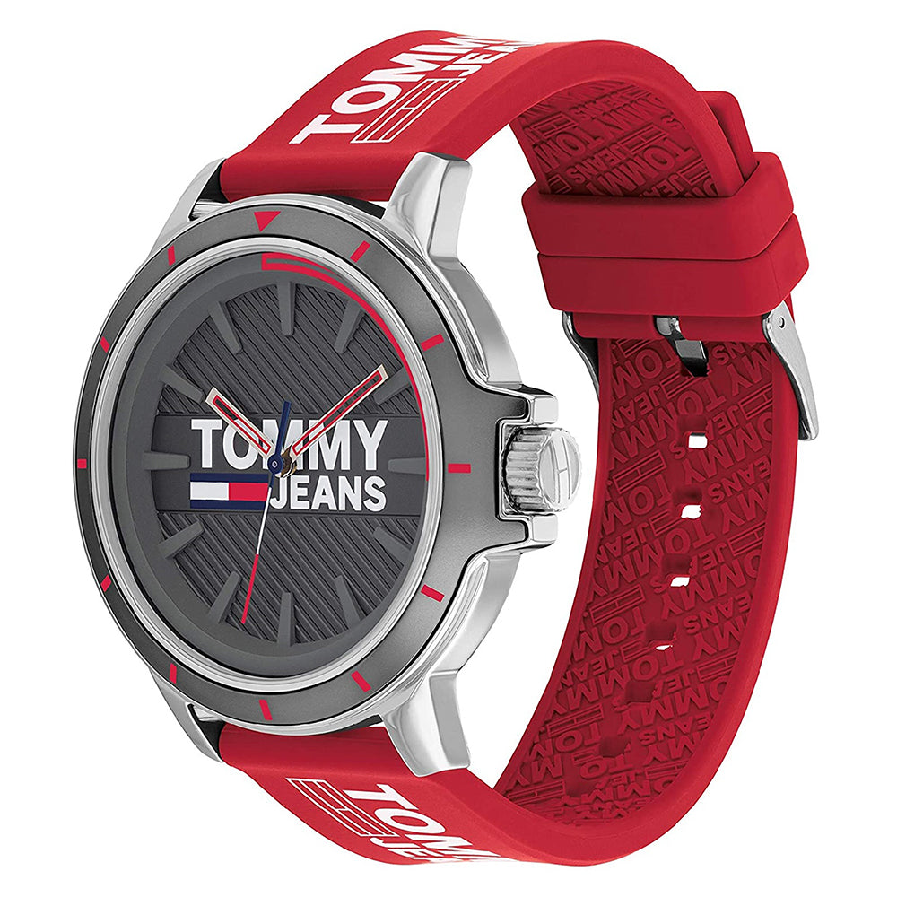 Tommy Hilfiger Red Silicone Band Grey Dial Men's Watch - 1791826