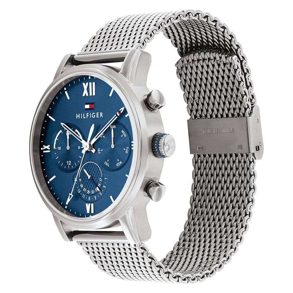 Tommy Hilfiger Silver Mesh Blue Dial Men's Multi-function Watch - 1791881