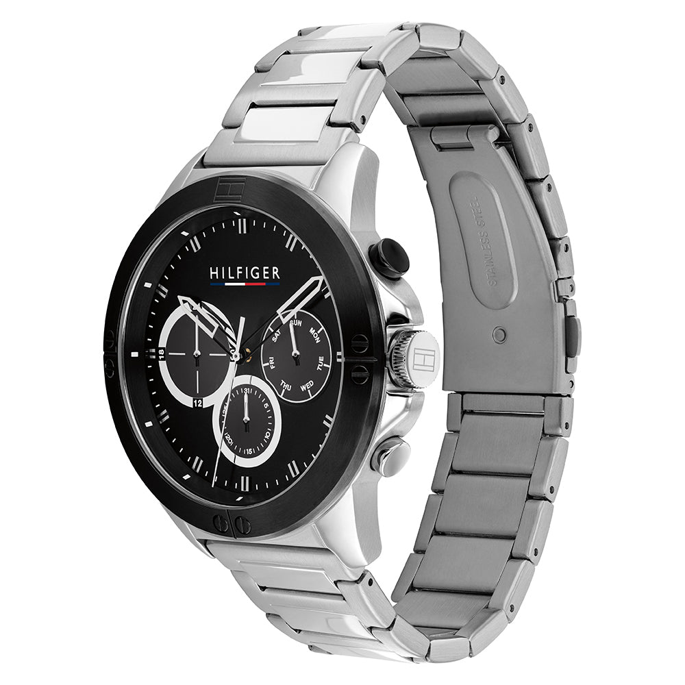 Tommy Hilfiger Silver Steel Black Dial Men's Multi-function Watch - 1791890