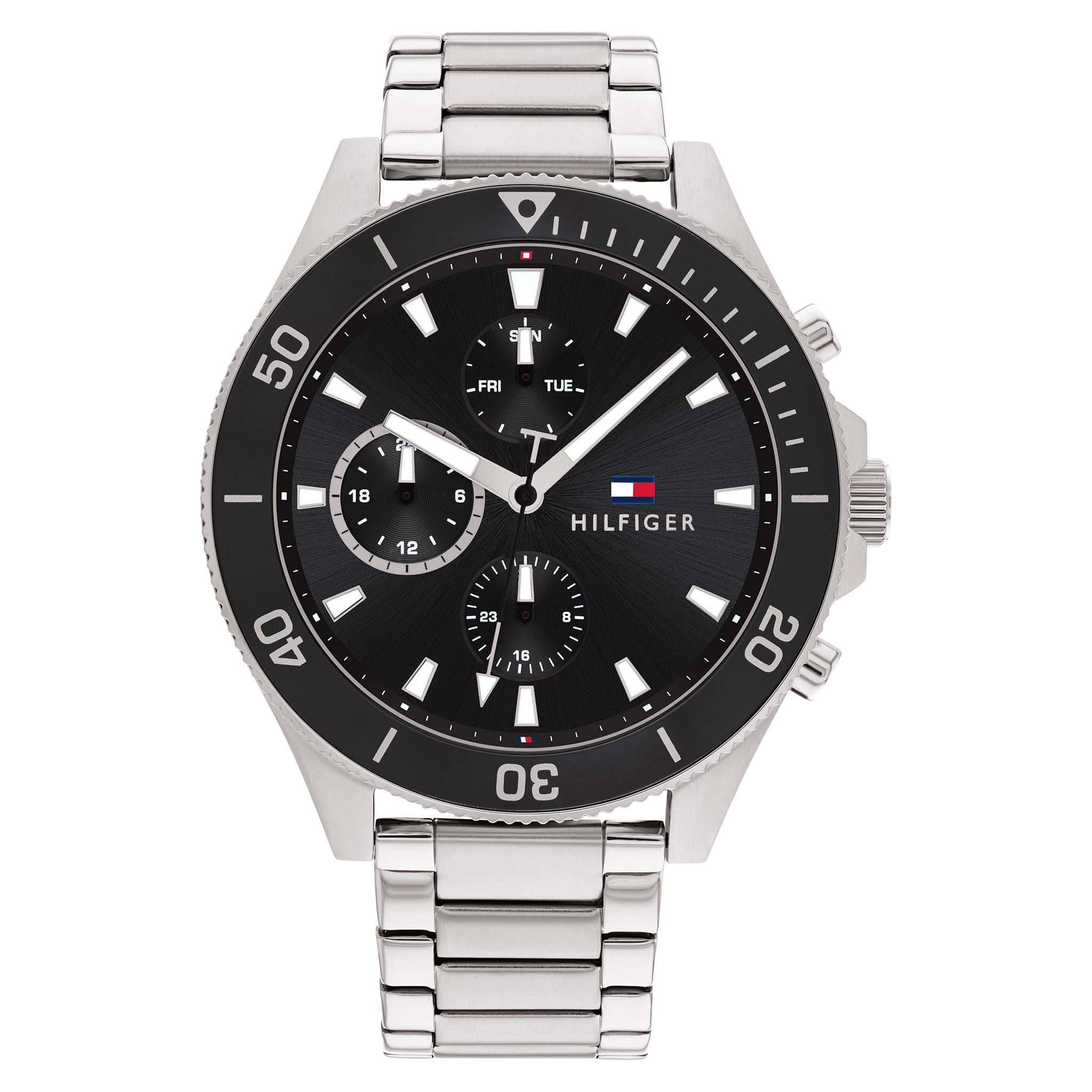 Tommy Hilfiger Silver Steel Black Dial Men's Multi-function Watch - 1791916