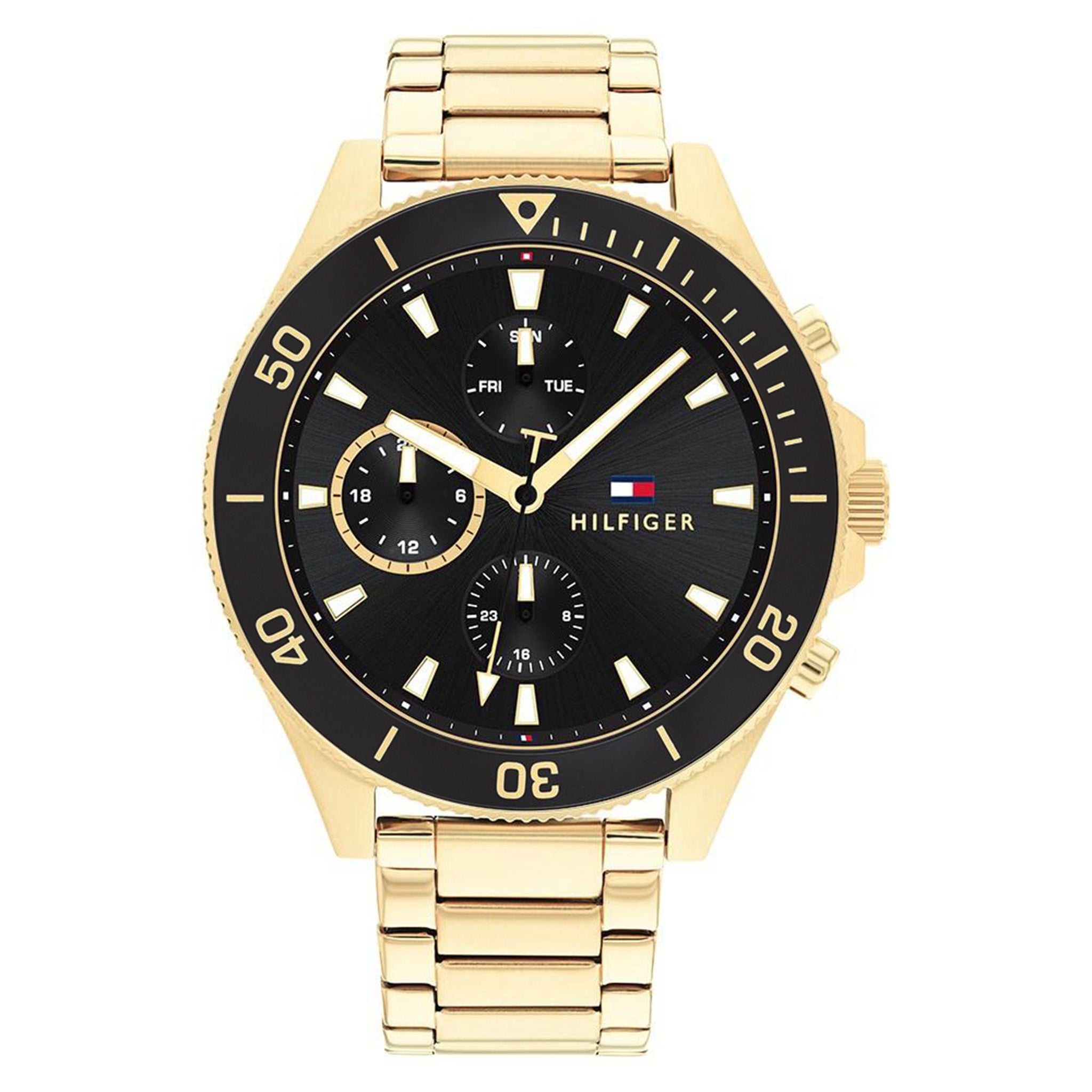 Tommy Hilfiger Gold Steel Black Dial Men's Multi-function Watch - 1791919