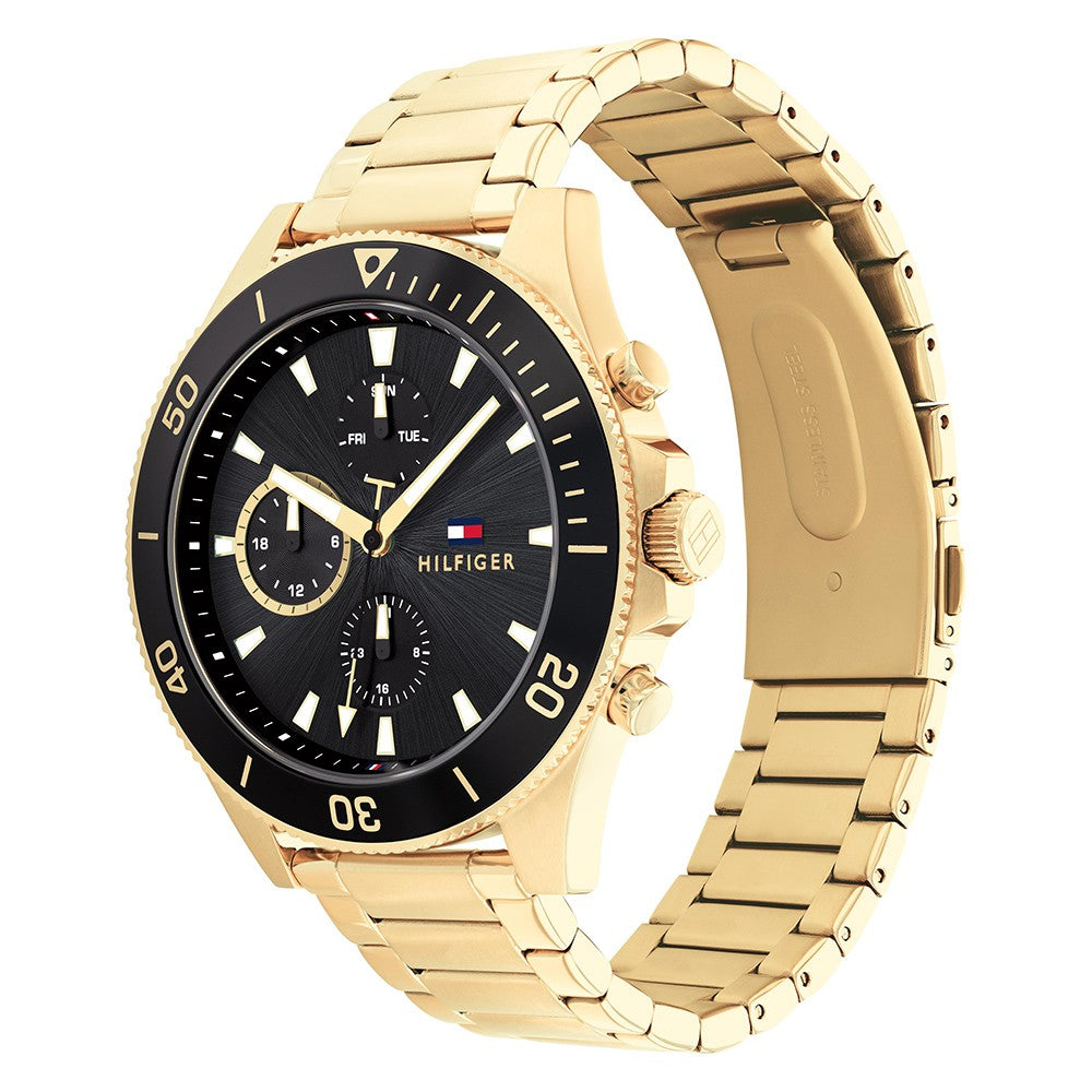 Tommy Hilfiger Gold Steel Black Dial Men's Multi-function Watch - 1791919