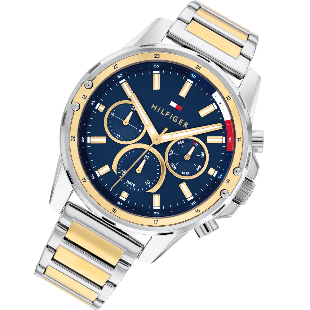 Tommy Hilfiger Two-Tone Stainless Steel Blue Dial Men's Multi-function Watch - 1791937
