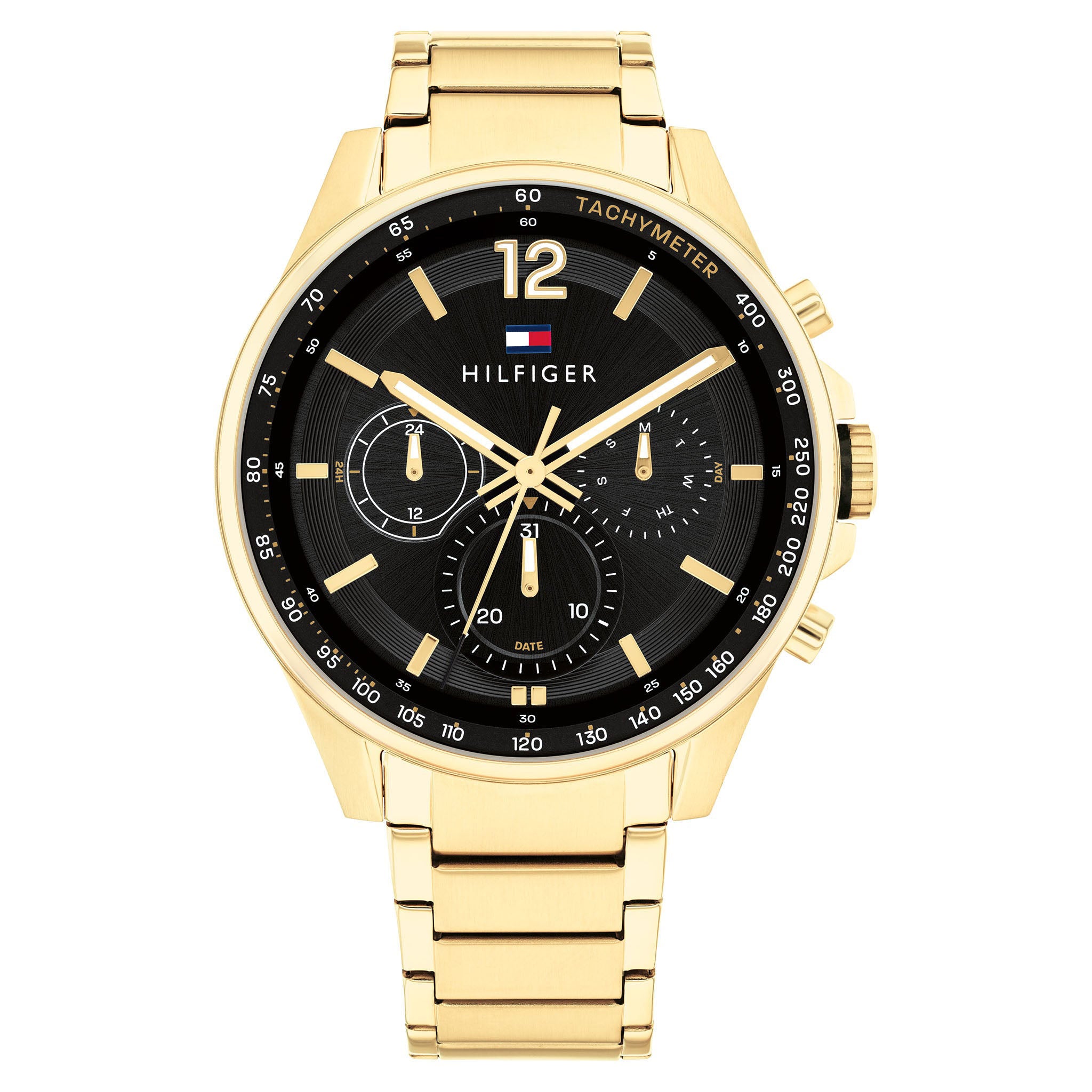Tommy Hilfiger Gold Steel Black Dial Men's Multi-function Watch - 1791974