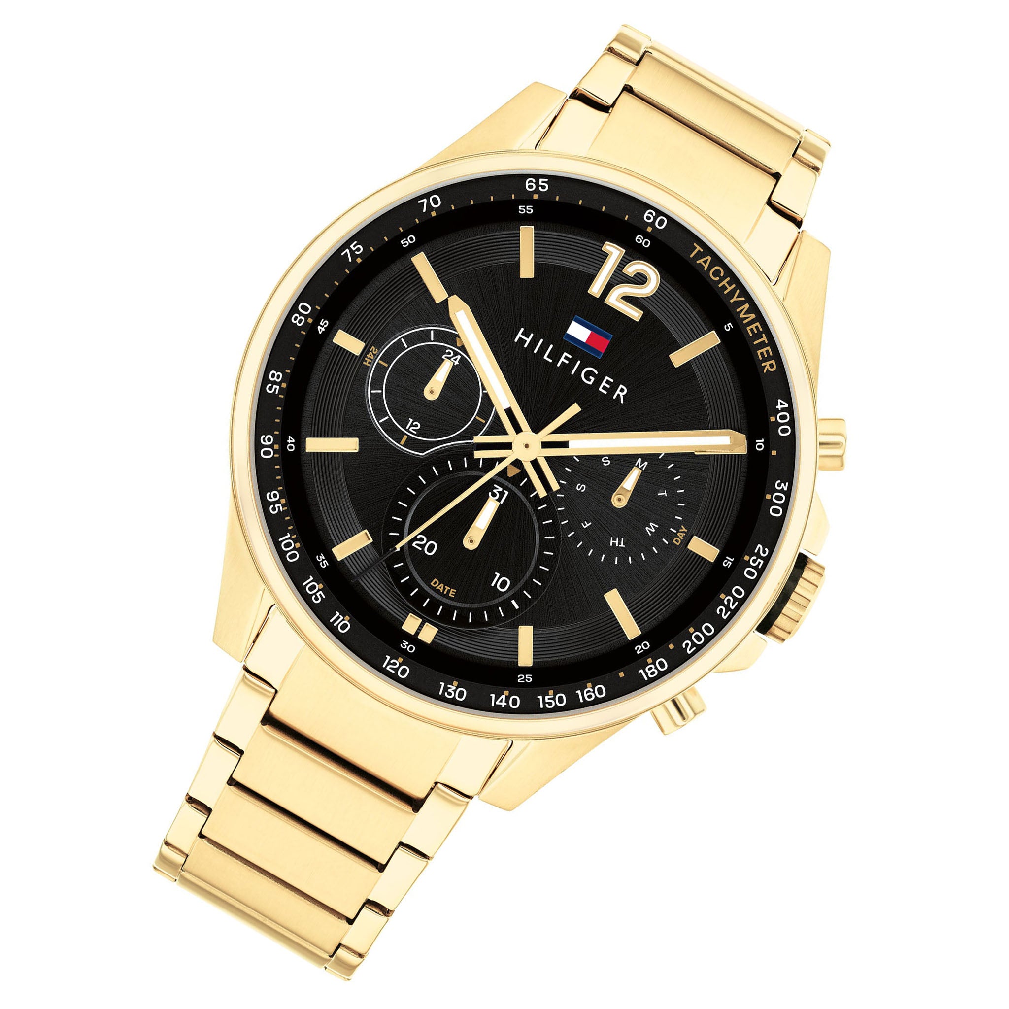 Tommy Hilfiger Gold Steel Black Dial Men's Multi-function Watch - 1791974