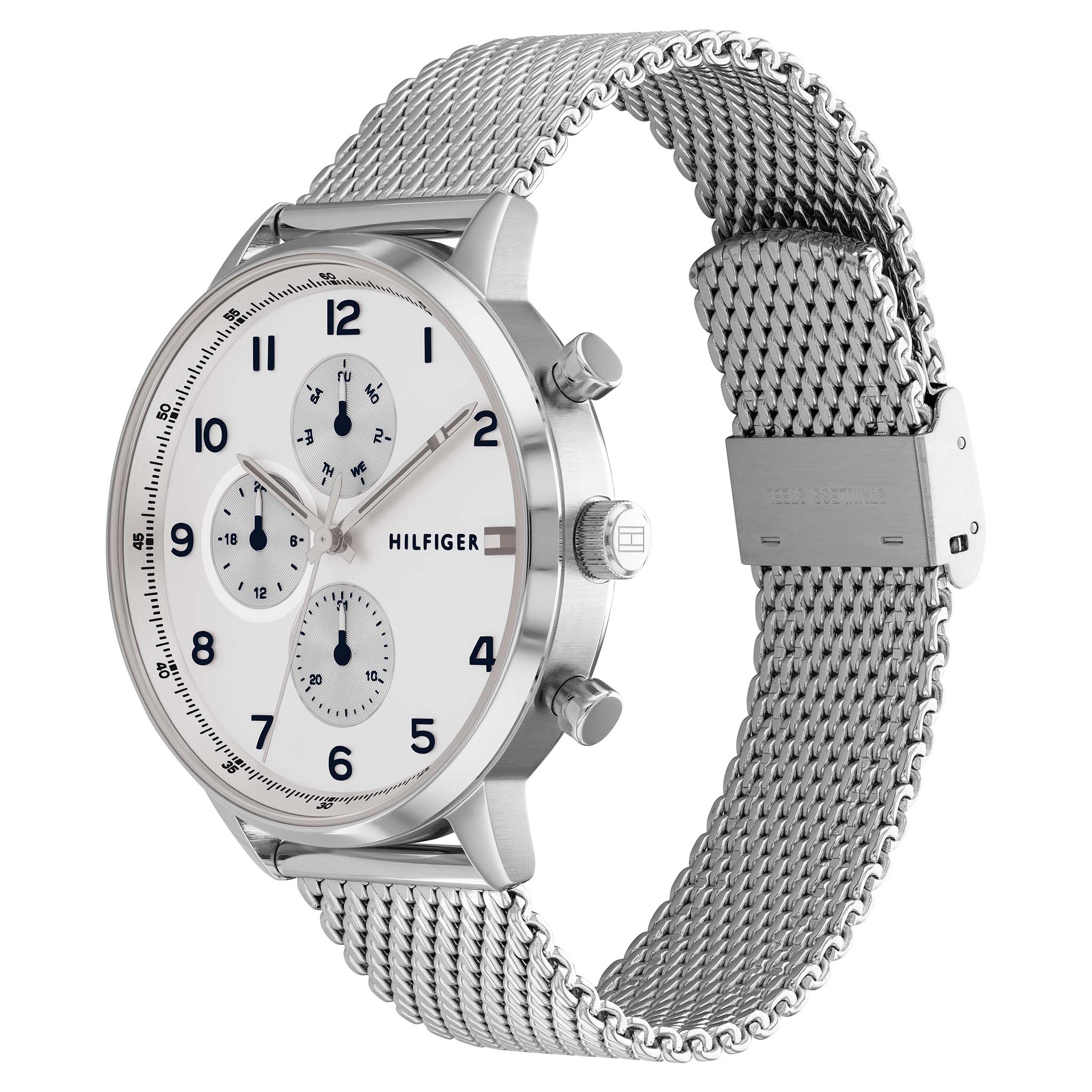 Tommy Hilfiger Silver Steel Mesh White Dial Men's Multi-function Watch - 1791988