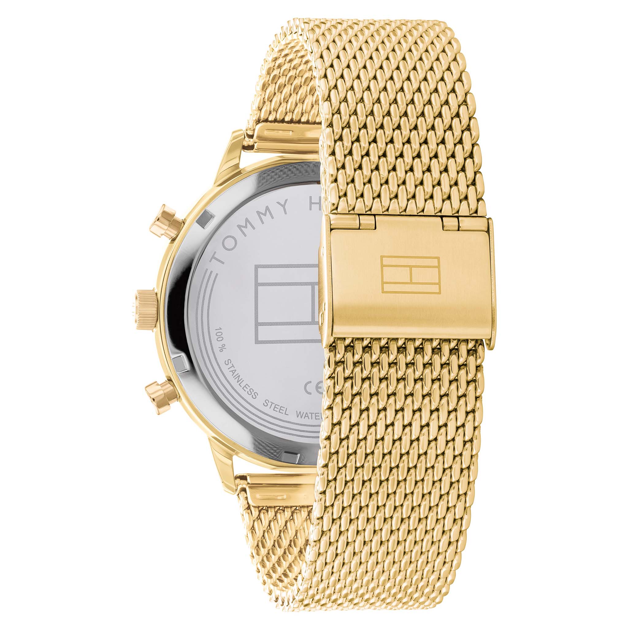 Tommy Hilfiger Gold Steel Mesh Black Dial Men's Multi-function Watch - 1791989