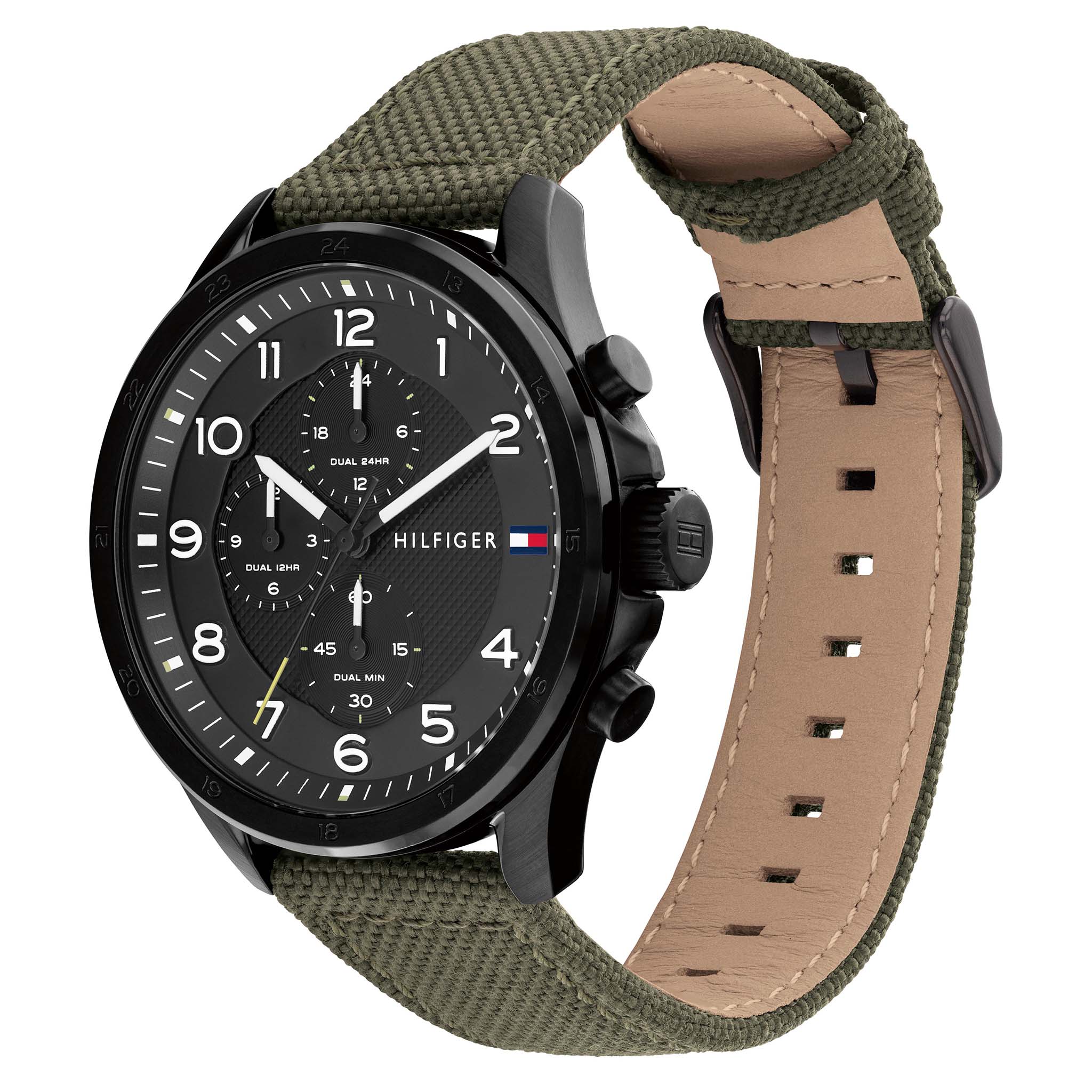 Tommy Hilfiger Green Nylon Black Dial Men's Multi-function Watch - 1792006