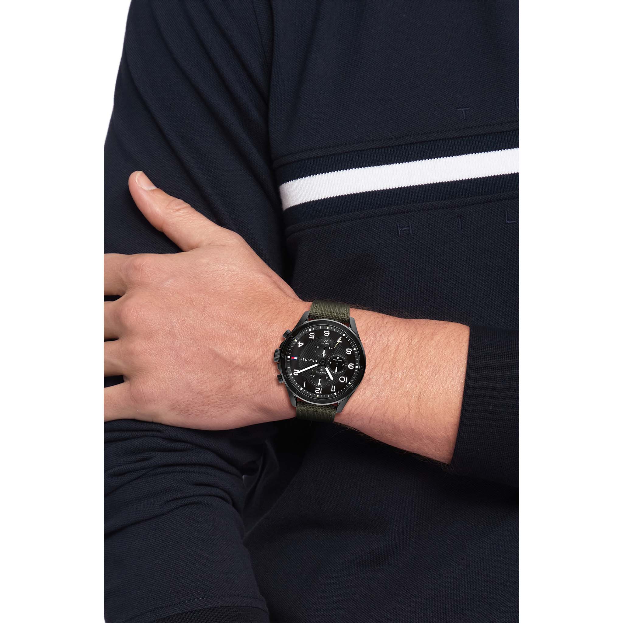 Tommy Hilfiger Green Nylon Black Dial Men's Multi-function Watch - 1792006