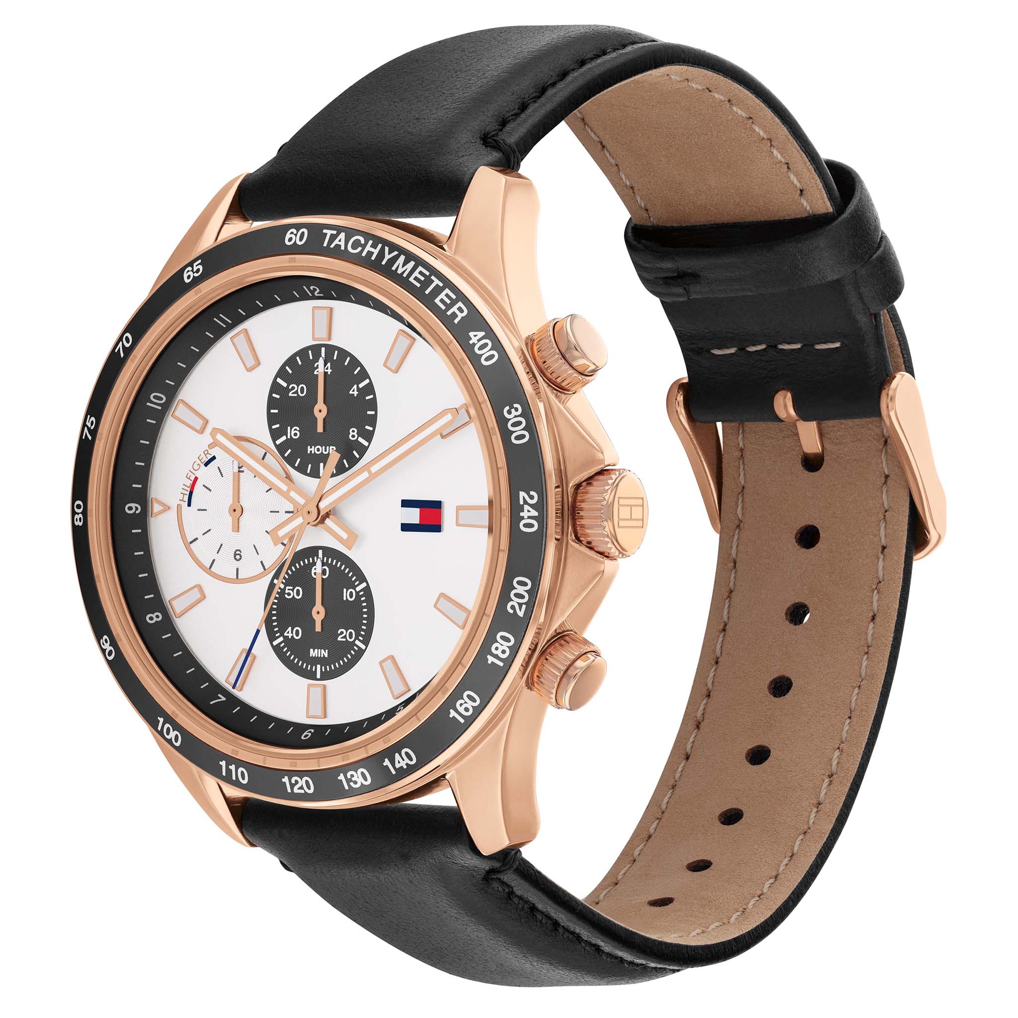 Tommy Hilfiger Black Leather Silver Dial Multi-function Men's Watch - 1792016