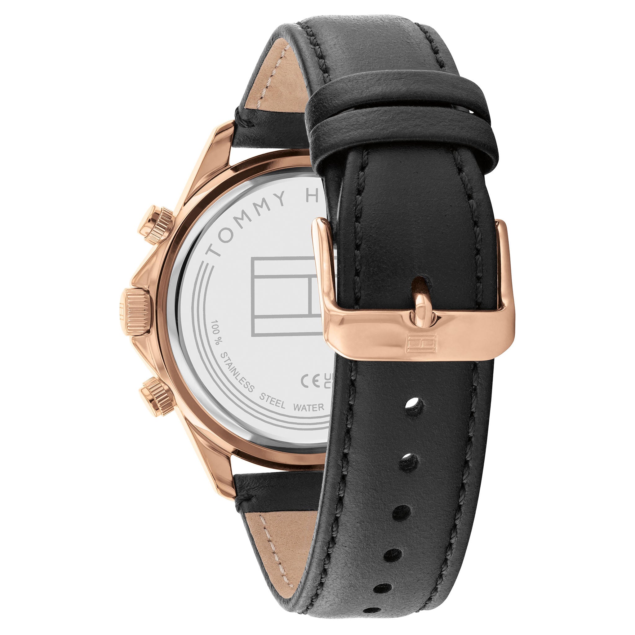 Tommy Hilfiger Black Leather Silver Dial Multi-function Men's Watch - 1792016