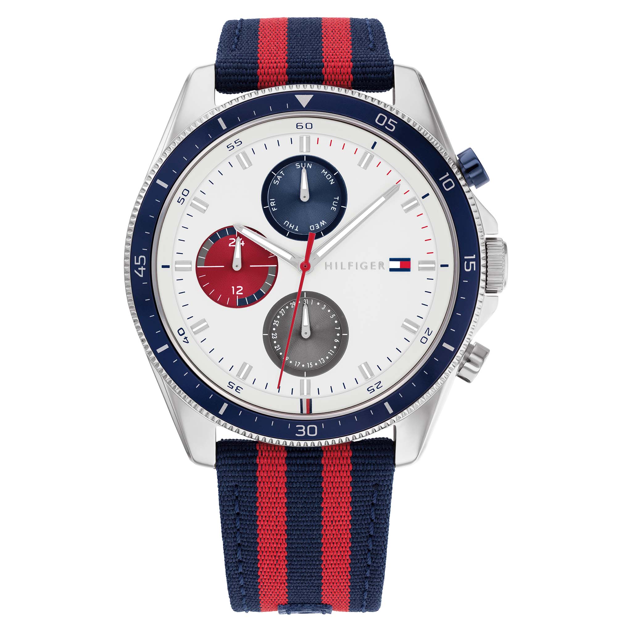 Tommy Hilfiger Parker Blue Nylon White Dial Multi-function Men's Watch - 1792035