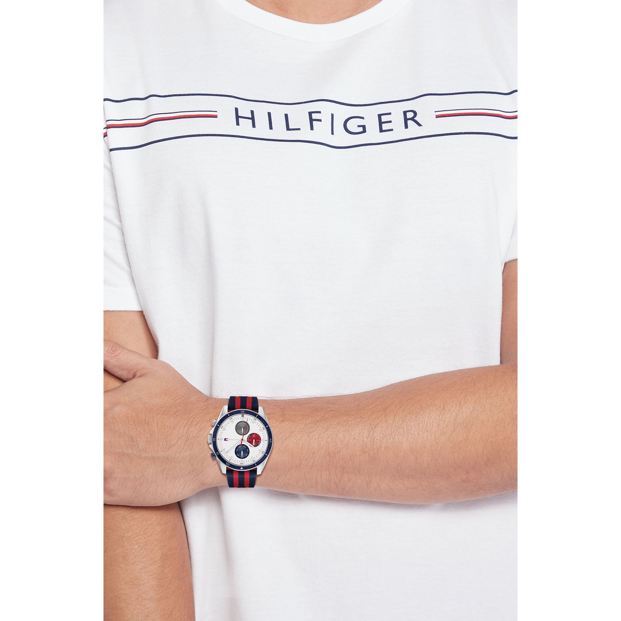 Tommy Hilfiger Blue Nylon White Dial Multi-function Men's Watch - 1792035