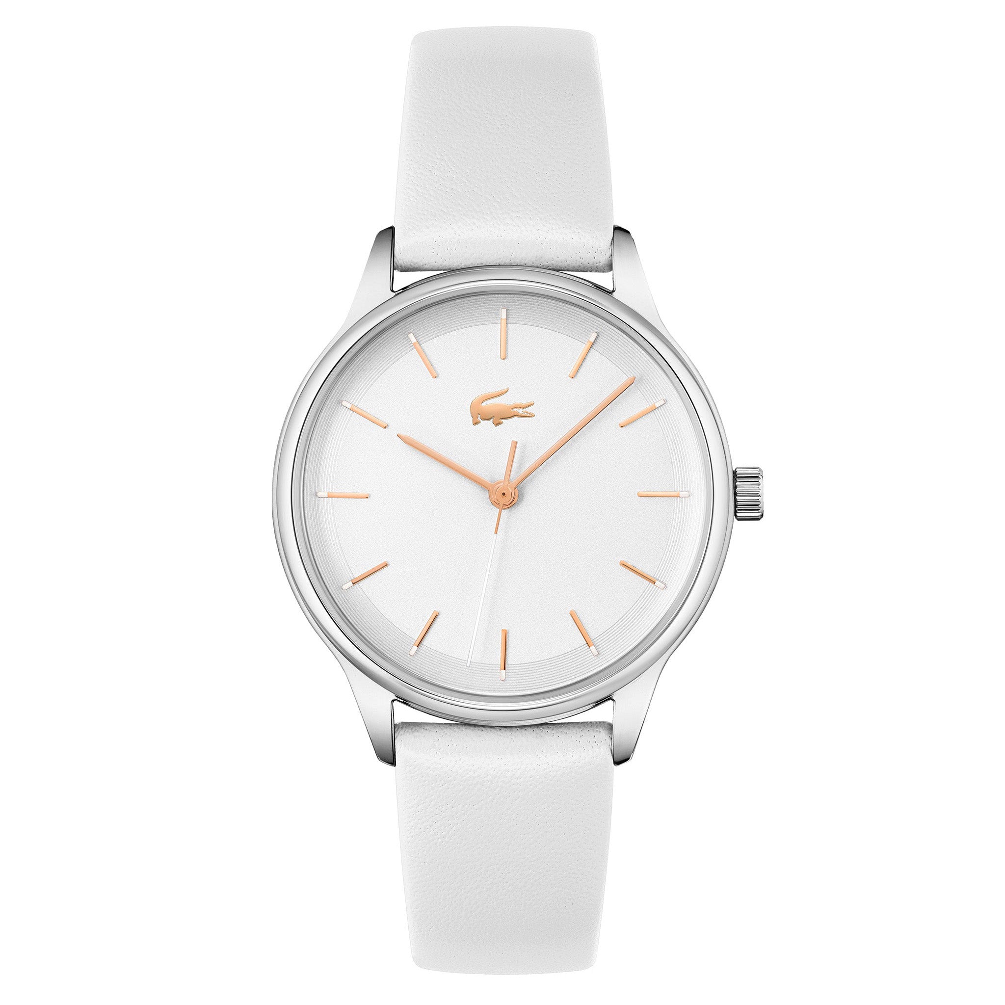 Lacoste White Leather Silver White Dial Women's Watch - 2001208