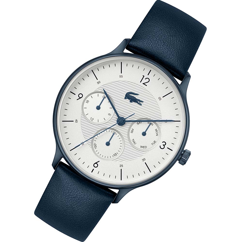 Lacoste Club Navy Leather Greyish White Dial Men's Multi-function Watch - 2011140