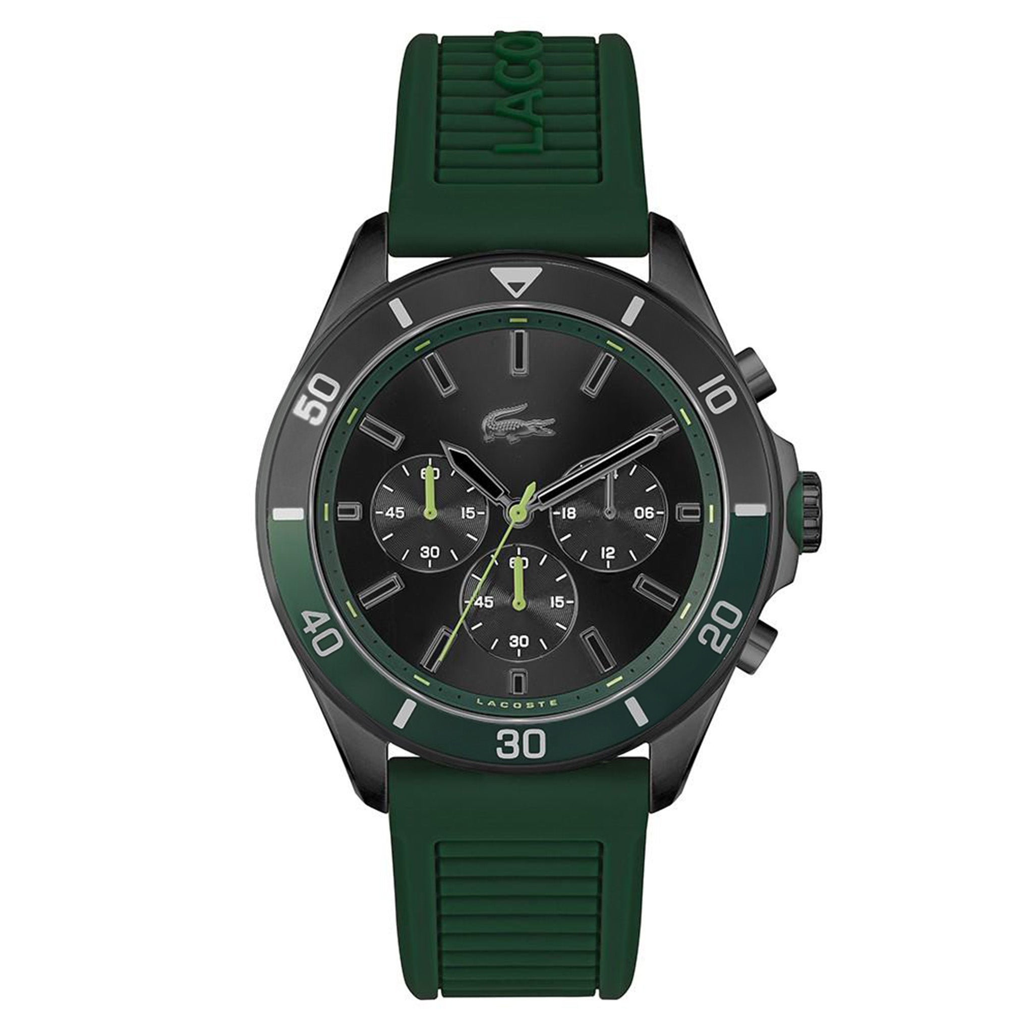 Lacoste Tiebreaker Green Silicone Black Dial Men's Chronograph Watch - 2011153