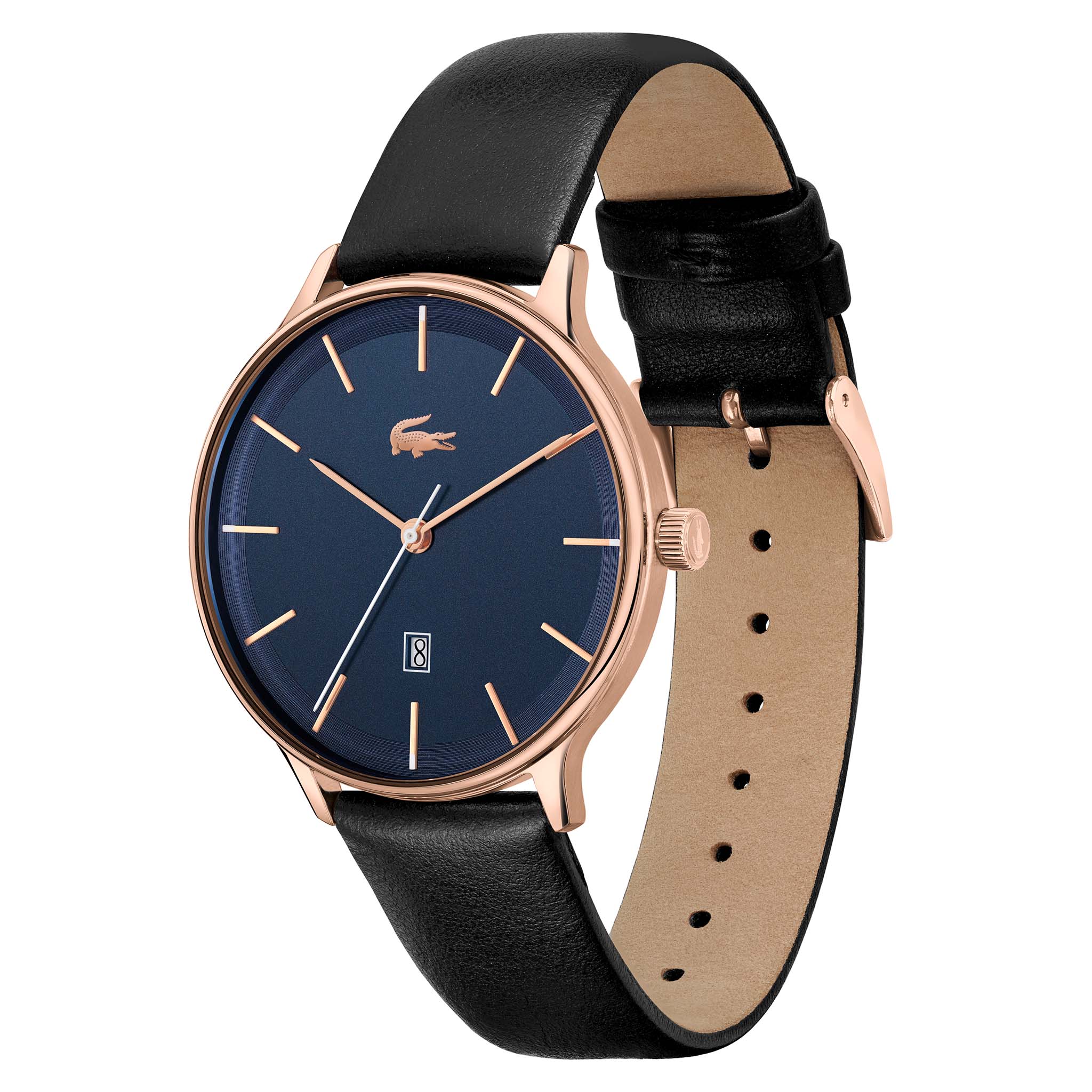 Lacoste Black Leather Blue Dial Men's Watch - 2011168