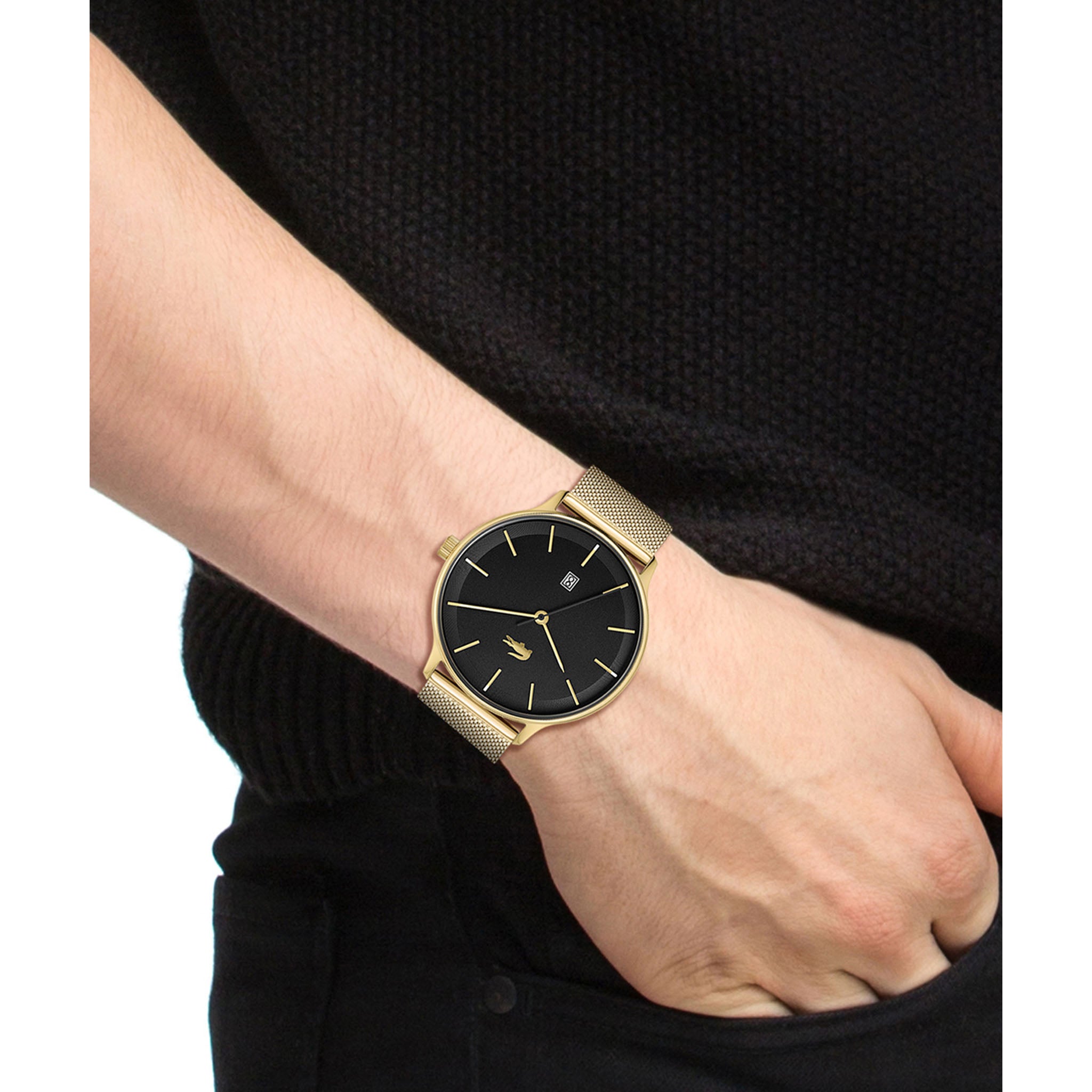 Lacoste Club Gold Mesh Black Dial Men's Watch - 2011224