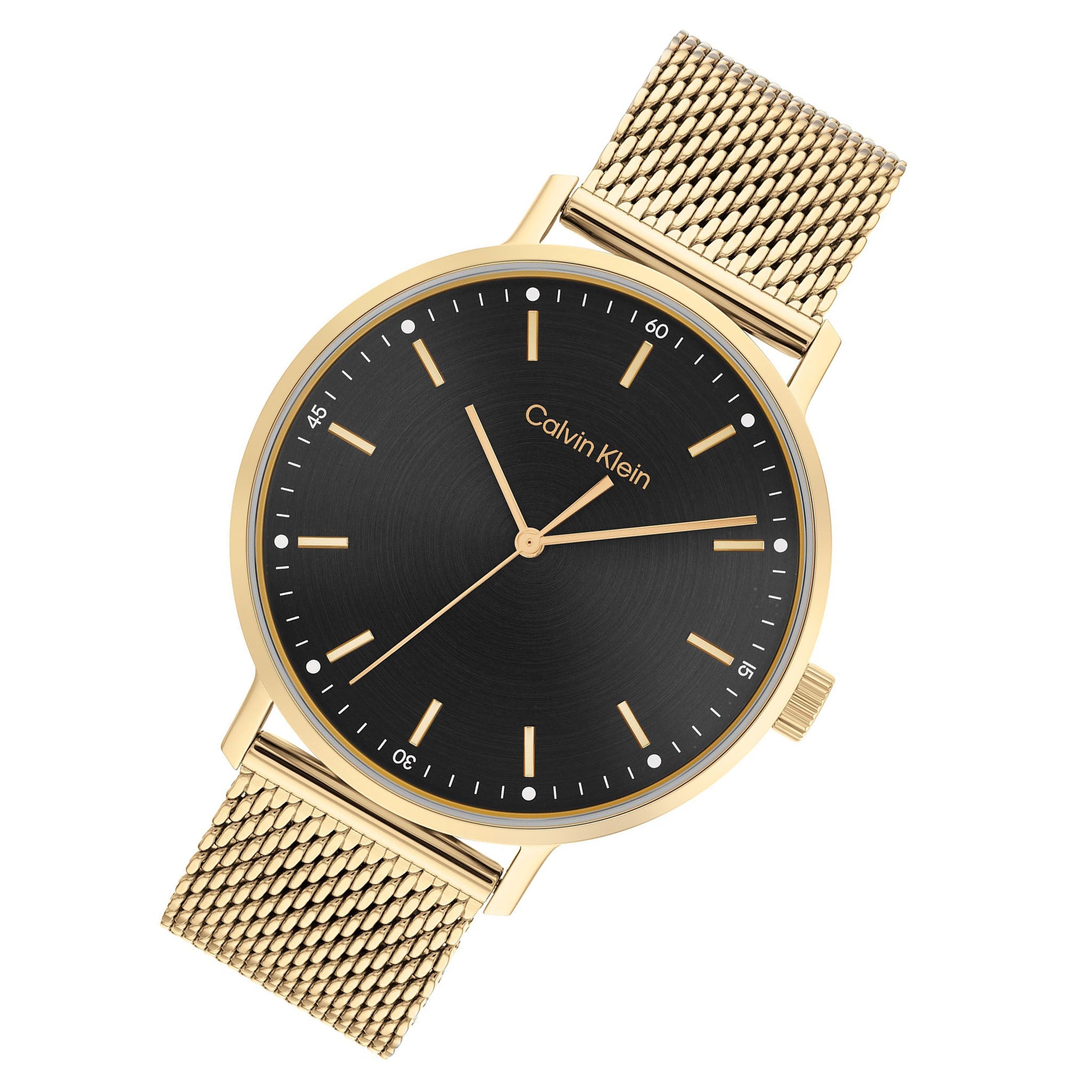 Calvin Klein Gold Mesh Black Dial Men's Watch - 25200049