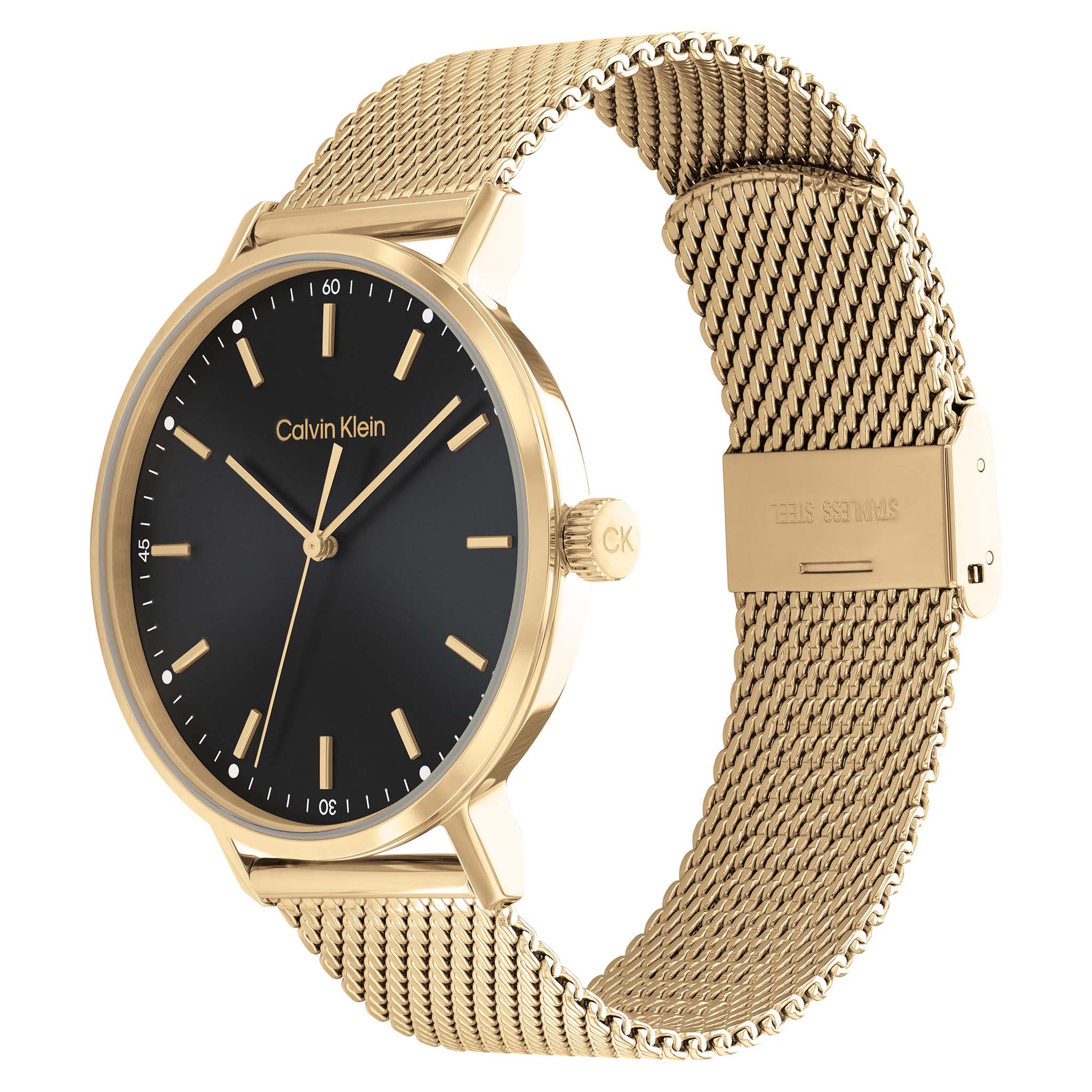 Calvin Klein Gold Mesh Black Dial Men's Watch - 25200049