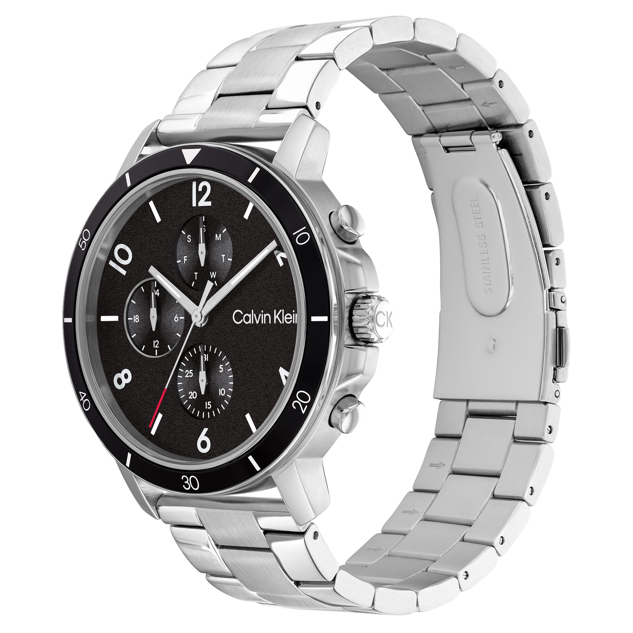 Calvin Klein Silver Steel Black Dial Men's Multi-function Watch - 25200067