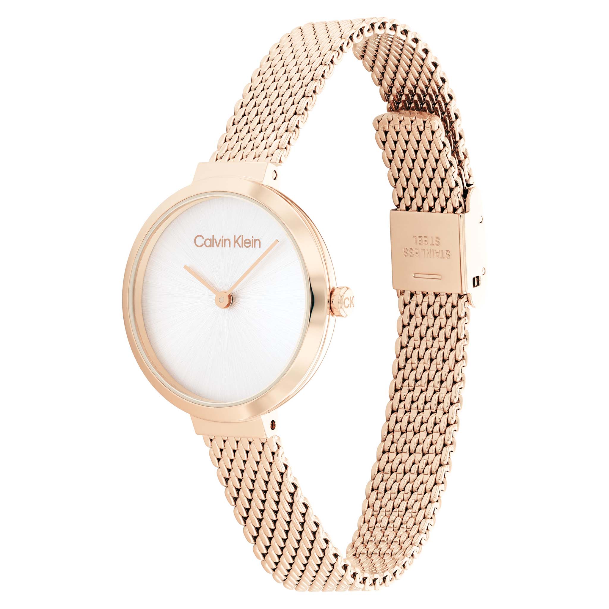 Calvin Klein Carnation Gold Mesh Silver White Dial Women's Watch - 25200083