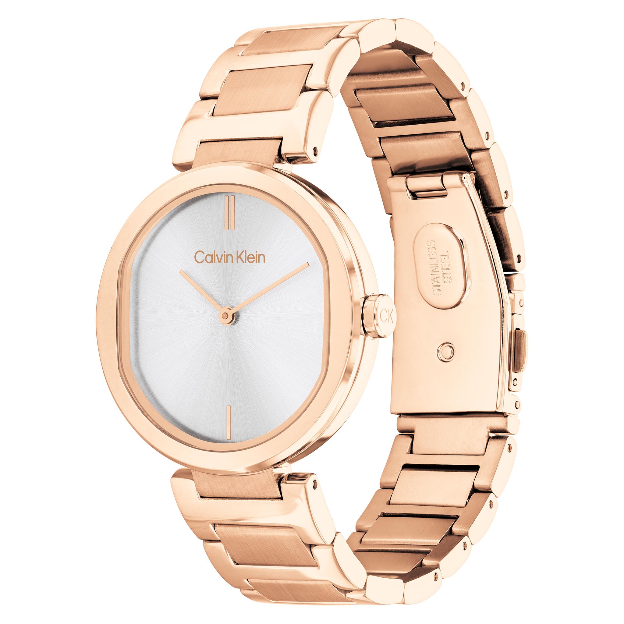 Calvin Klein Rose Gold Steel Silver Dial Slim Women's Watch - 25200253