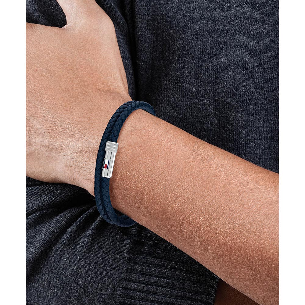 Tommy Hilfiger Jewellery Stainless Steel & Blue Leather Men's Bracelet - 2790264S