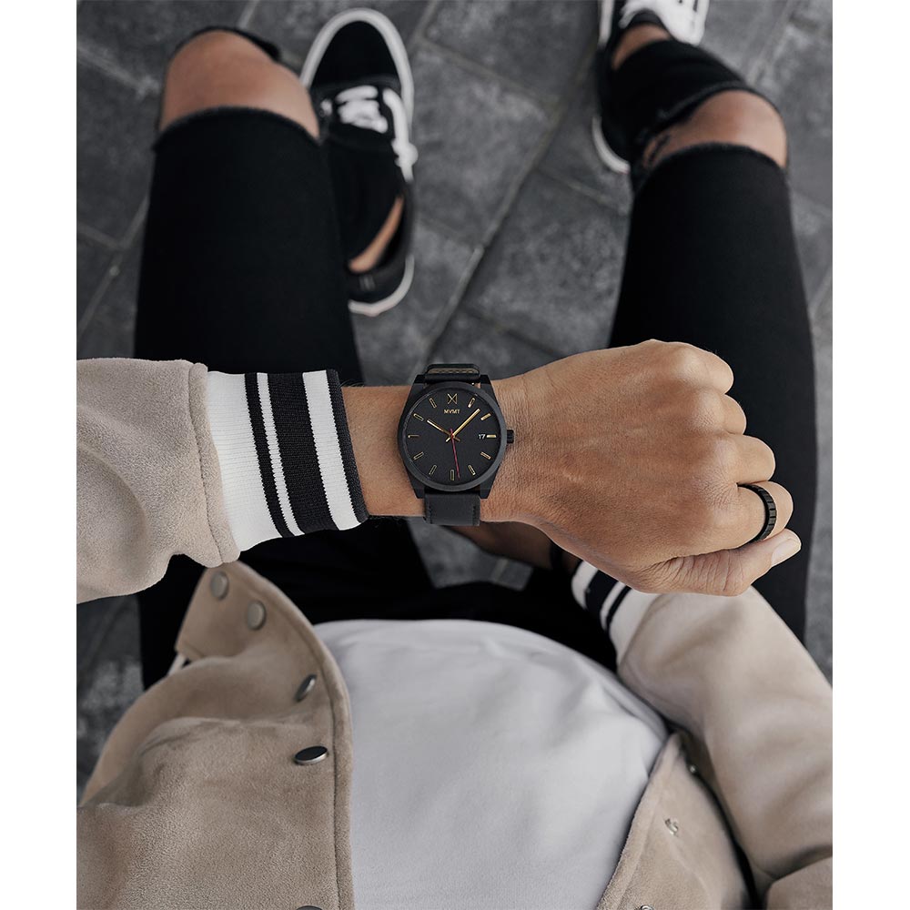 MVMT Caviar Black Leather Men's Watch - 28000053D