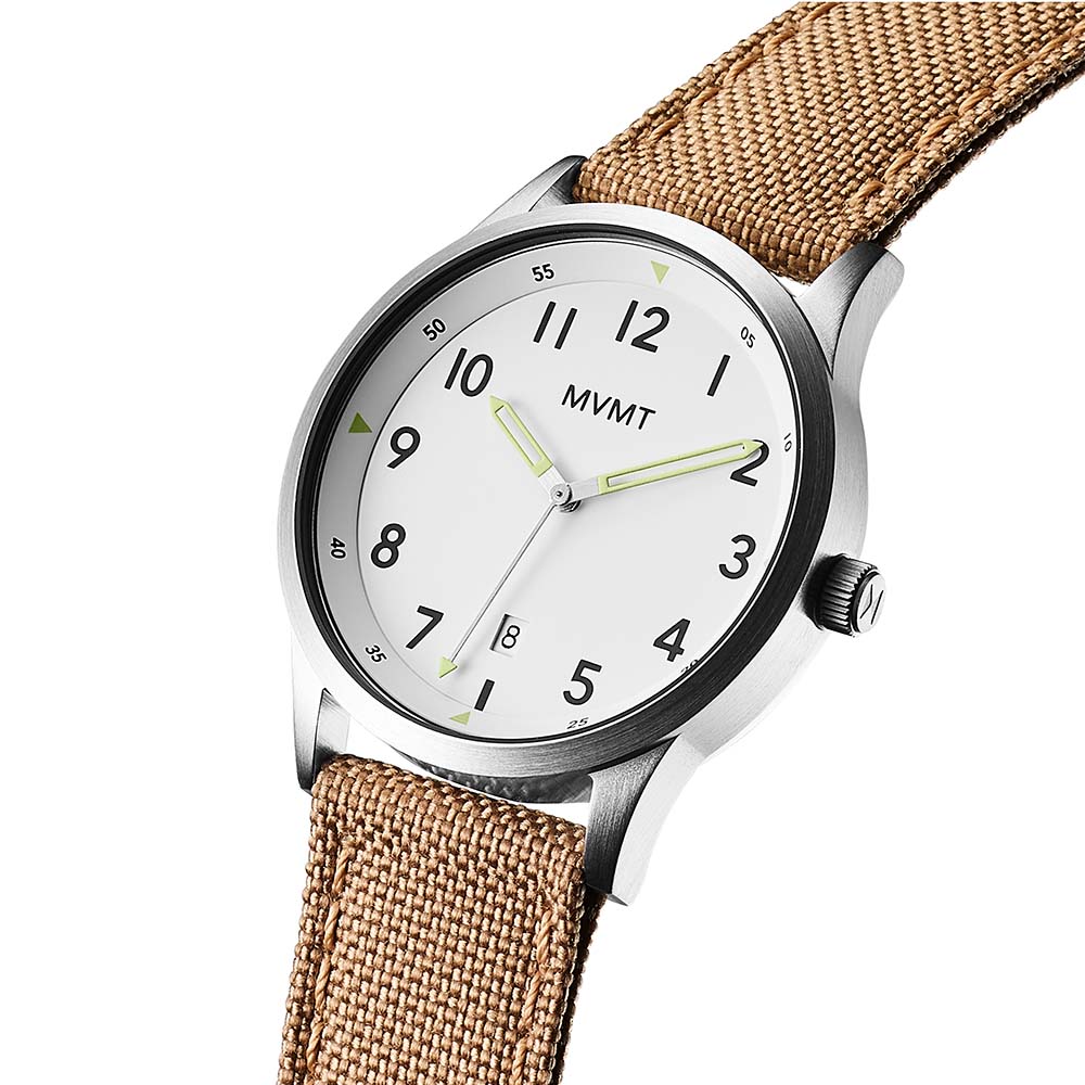 MVMT Field 41 MM Camel Fabric Band White Dial Men's Watch - 28000159D