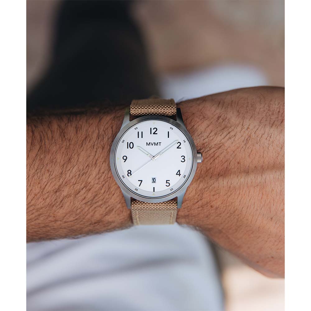 MVMT Field 41 MM Camel Fabric Band White Dial Men's Watch - 28000159D
