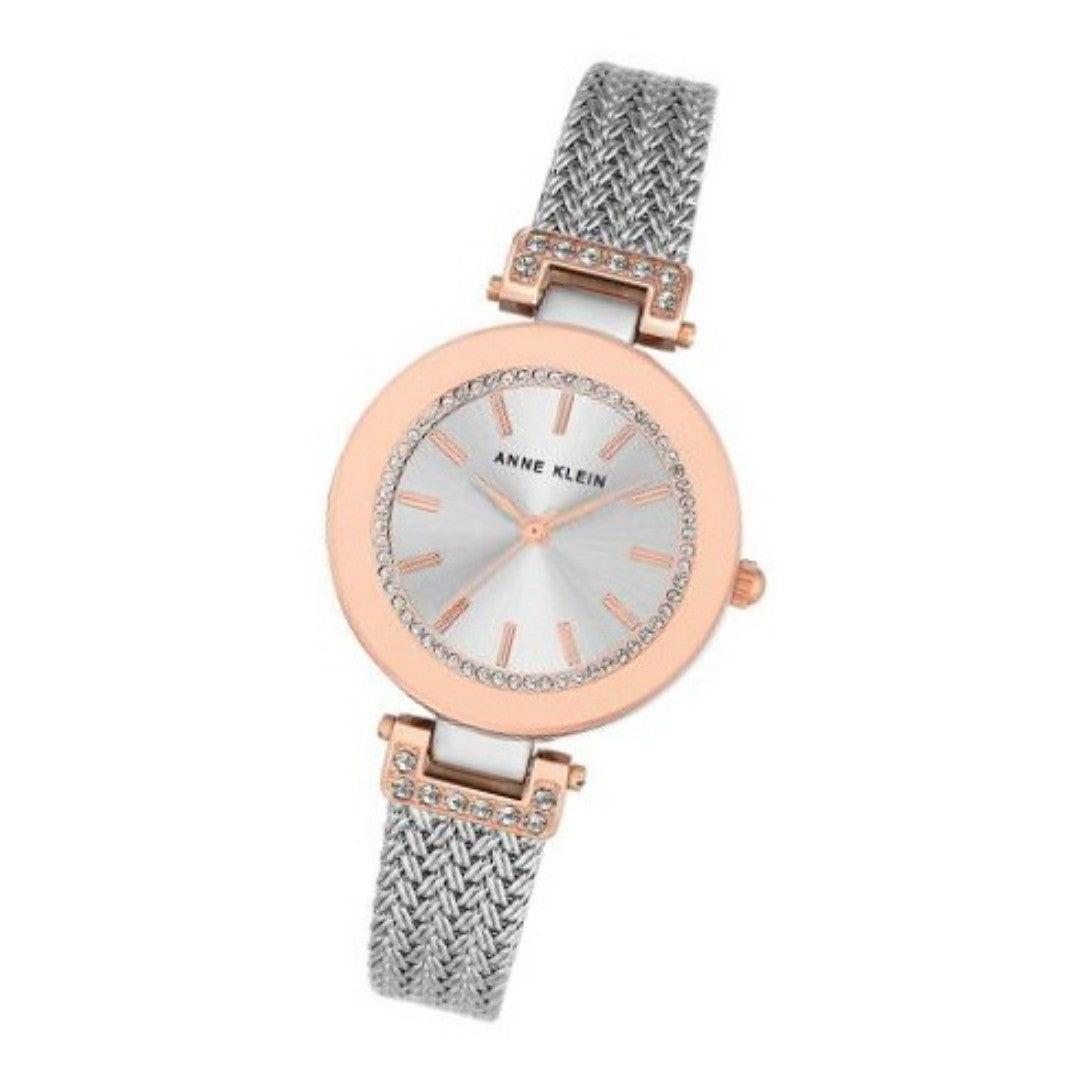 Anne Klein Rose Gold Mesh Silver Dial Women's Watch - AK1907SVRT