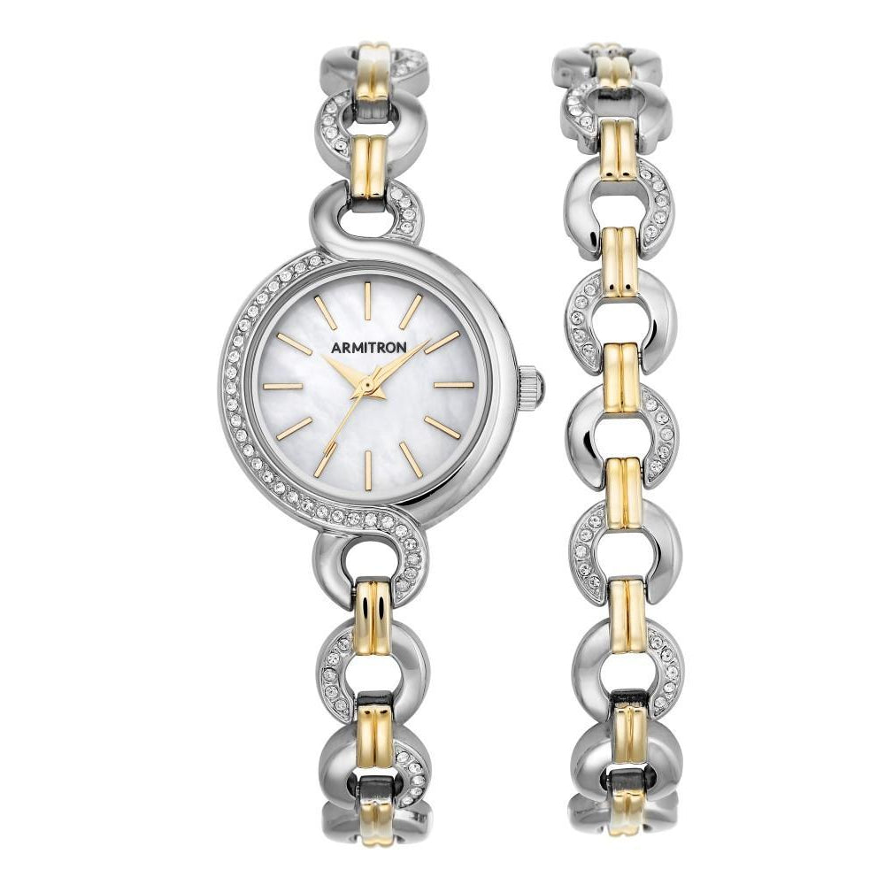 Armitron Glitter 38 Two-Tone Women's Watch with Bracelet Gift Set 75