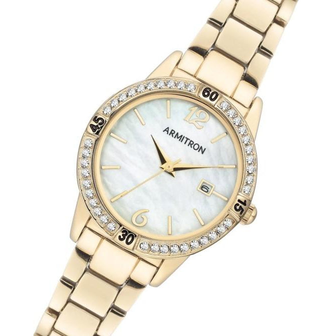 Armitron Gold Band White Mother of Pearl Dial Women's Watch - 755658MPGP