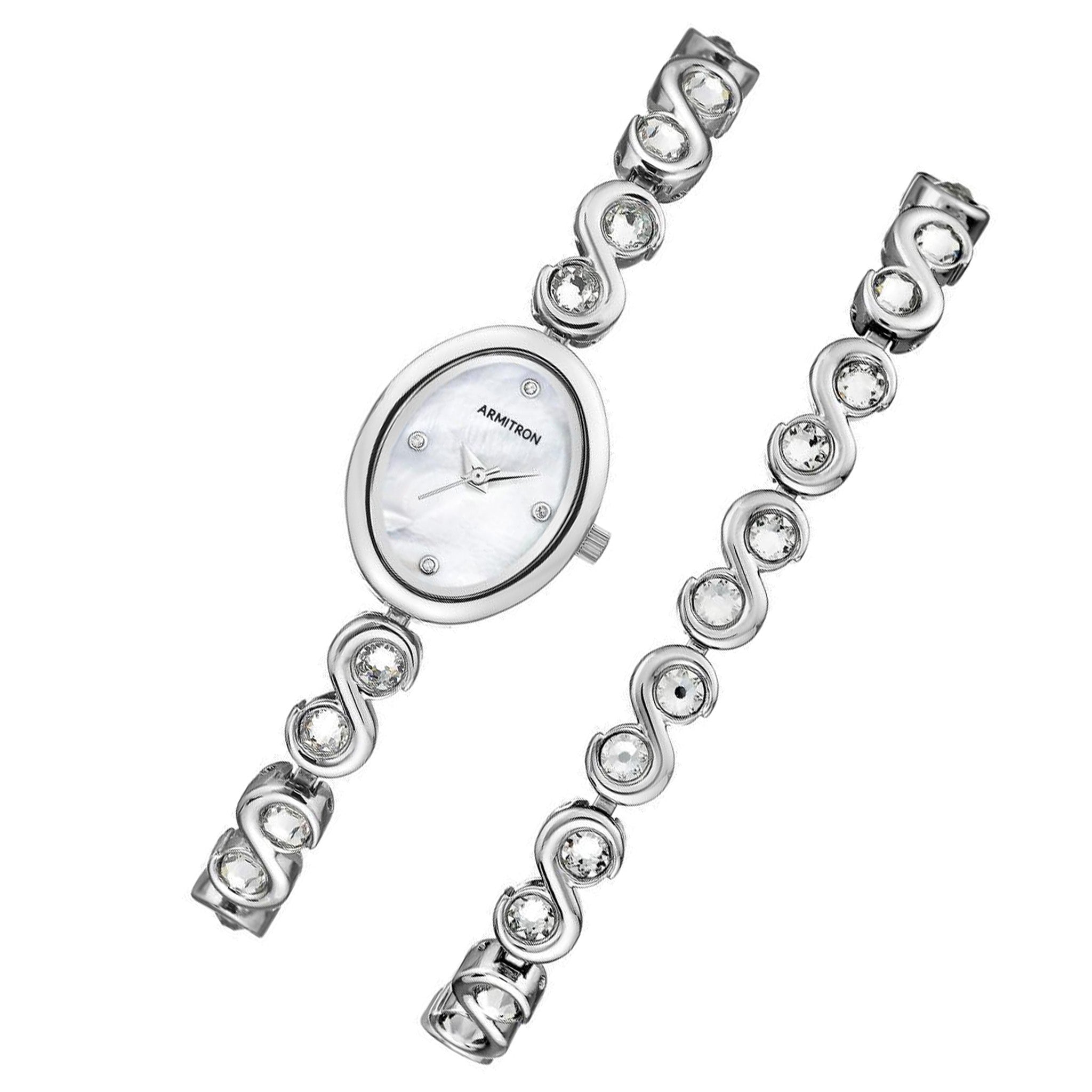 Armitron Silver Steel Women's Watch with Bracelet Gift Set - 755586MPSVST