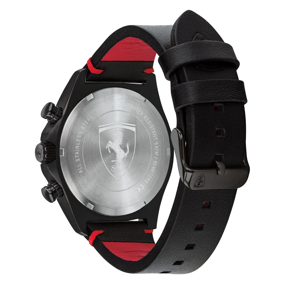 Scuderia Ferrari Pilota Evo Black Leather Chronograph Men's Sport Watch - 830712