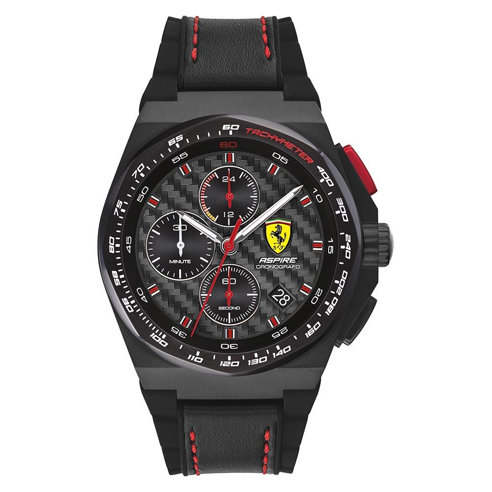 Scuderia Ferrari Aspire Black Leather Silicone Men s Chrono